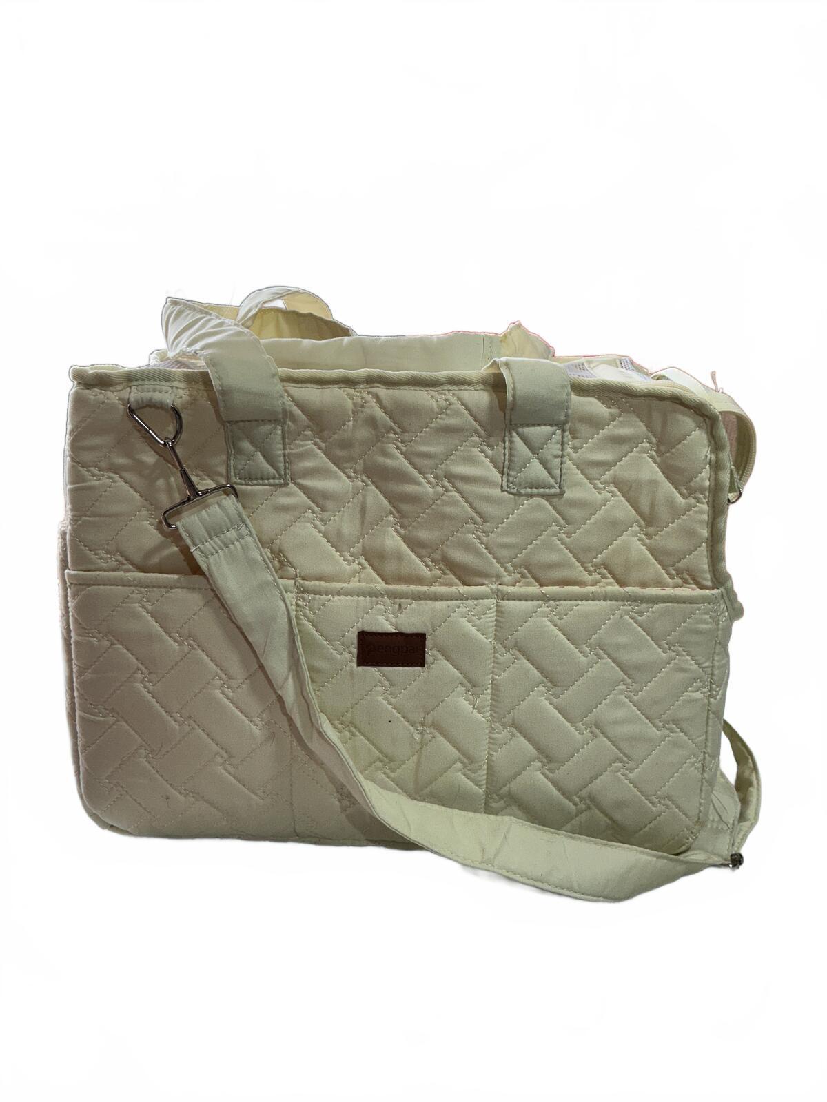 Pengpai Cream Quilted Pet Carrier Bag with Shoulder Strap Size Medium