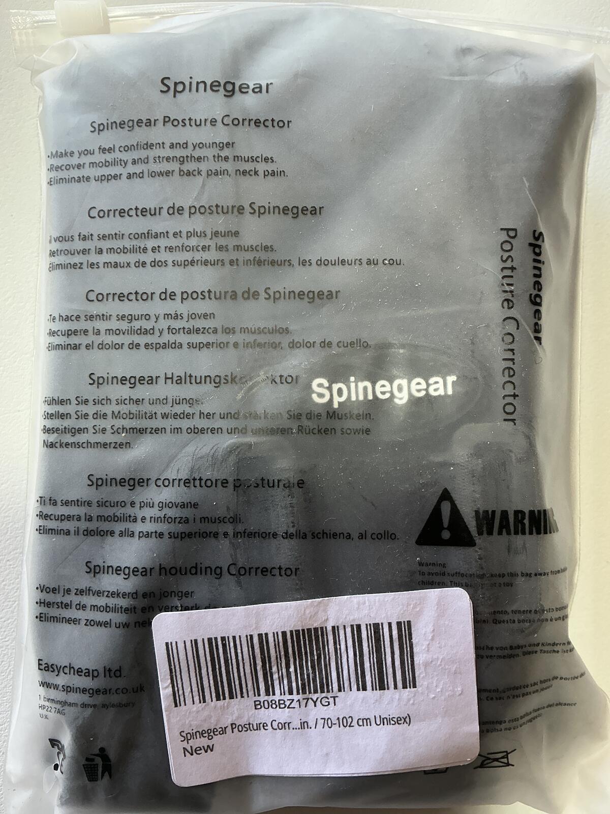 Spinegear Posture Corrector Adjustable Back Support 70-102 cm Unisex New