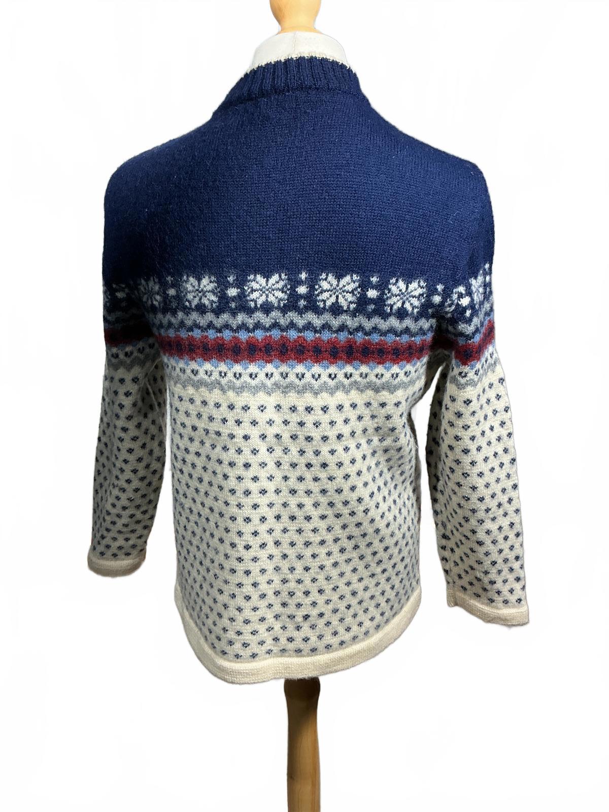 Mens Blue and White Patterned Wool Sweater