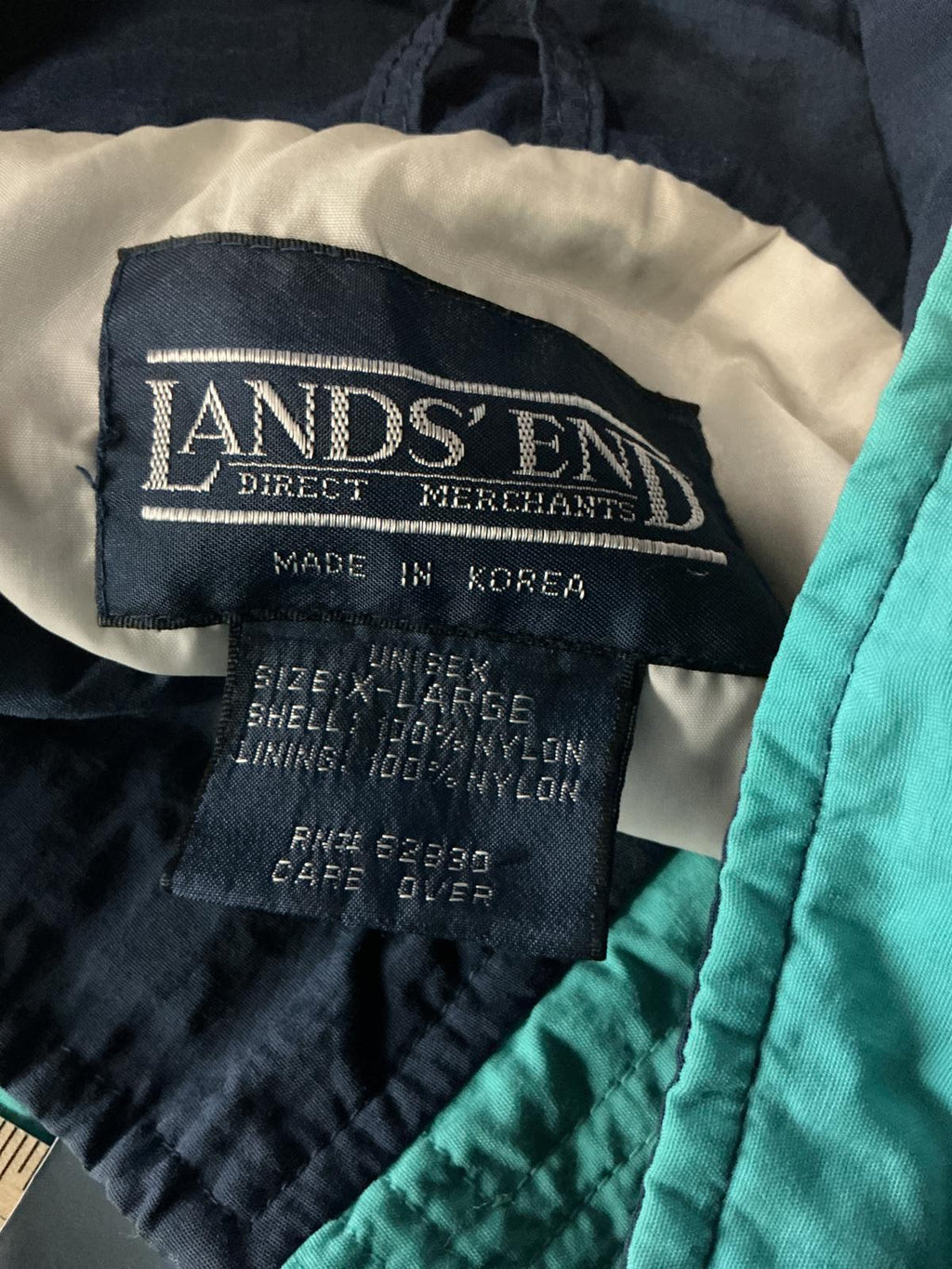 Men's Lands End Vintage Blue and Turquoise Windbreaker Jacket