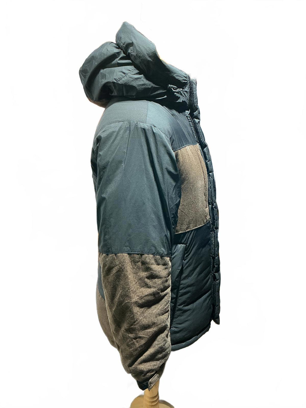 The North Face Men's Puffer Jacket Hooded Insulated Size M Grey Brown Very Good