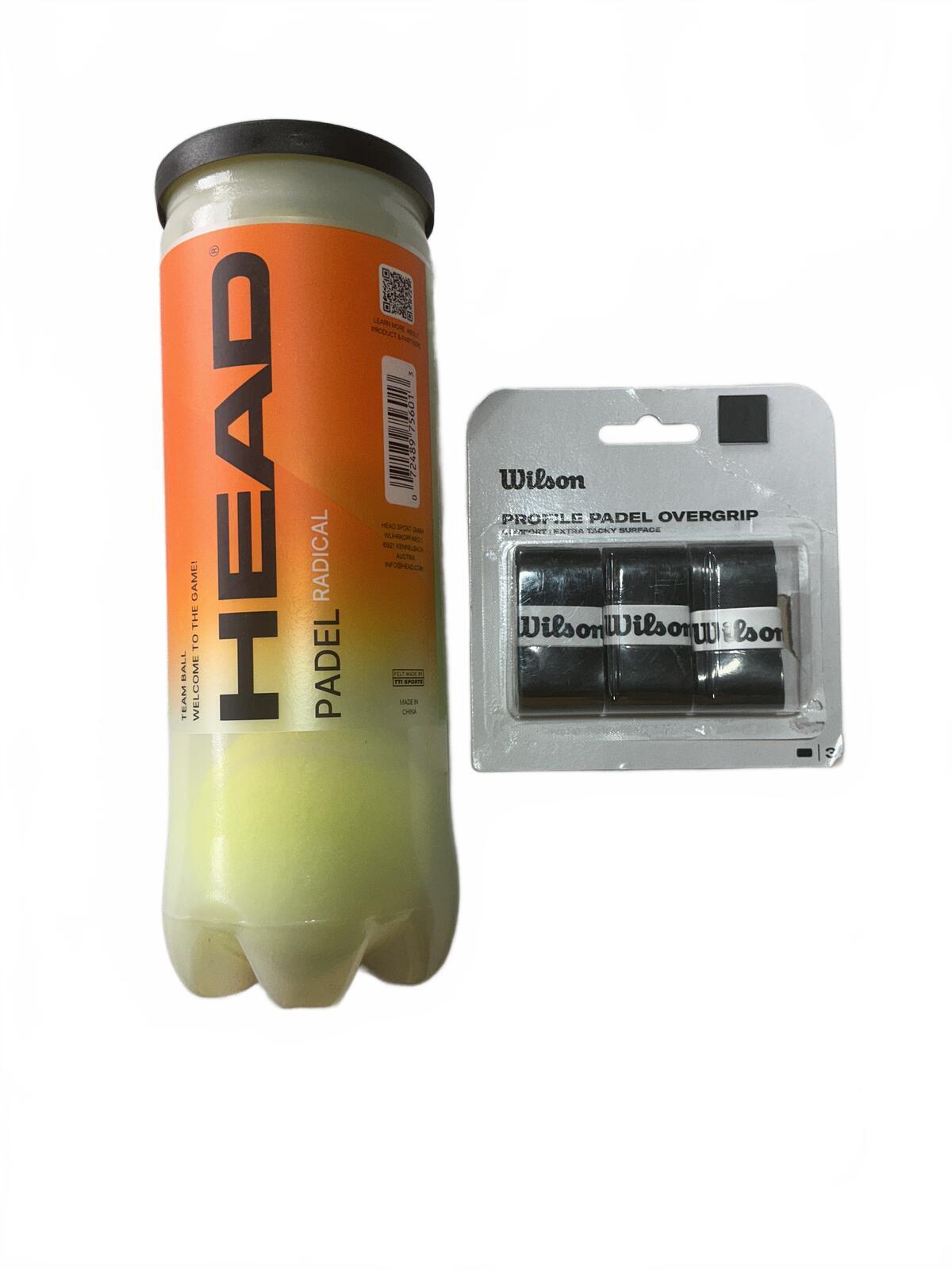 Head Padel Radical Tennis Balls 3 Pack with Wilson Padel Overgrip