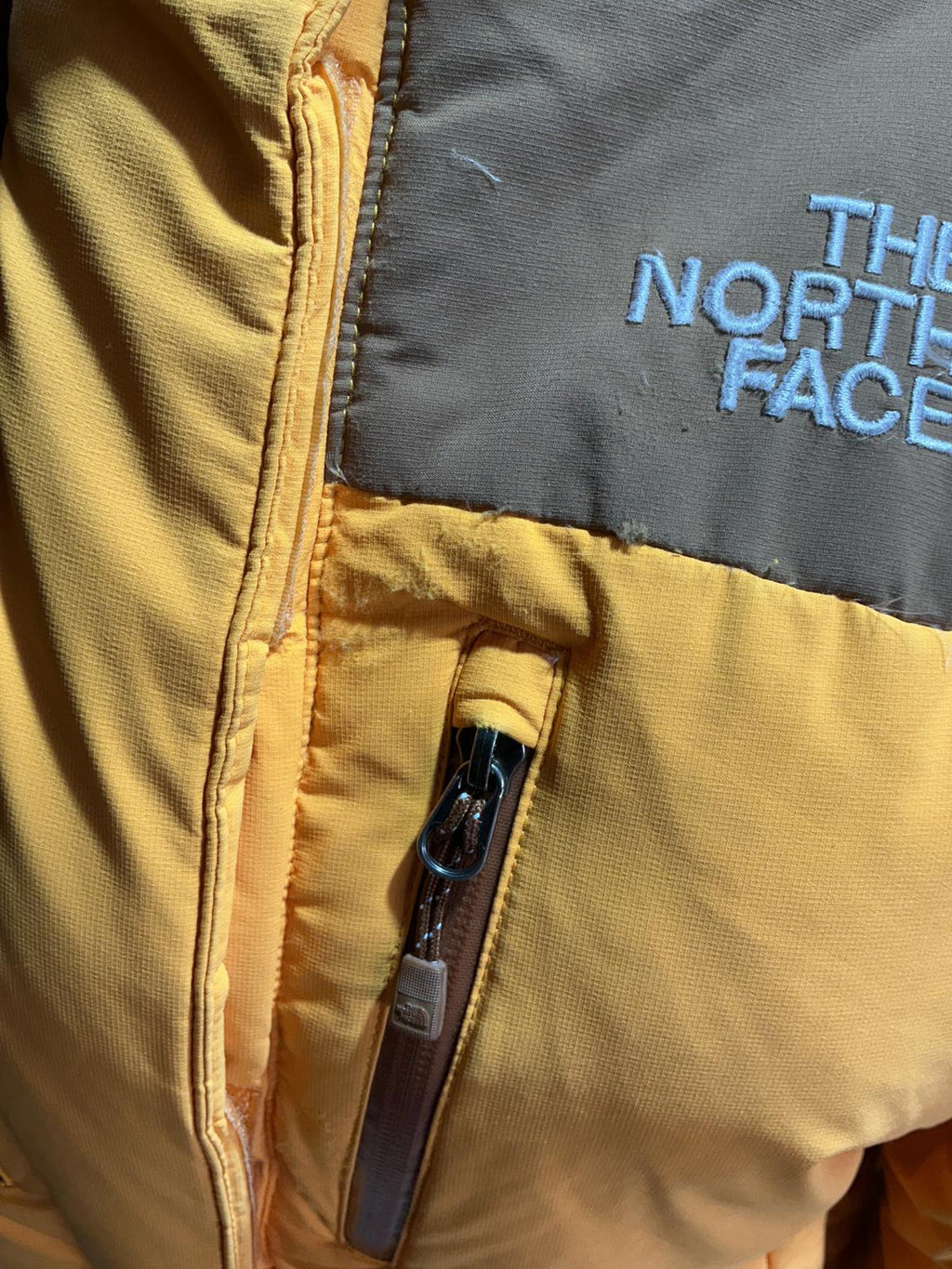The North Face Ladies Yellow and Brown Puffer Jacket with Hood