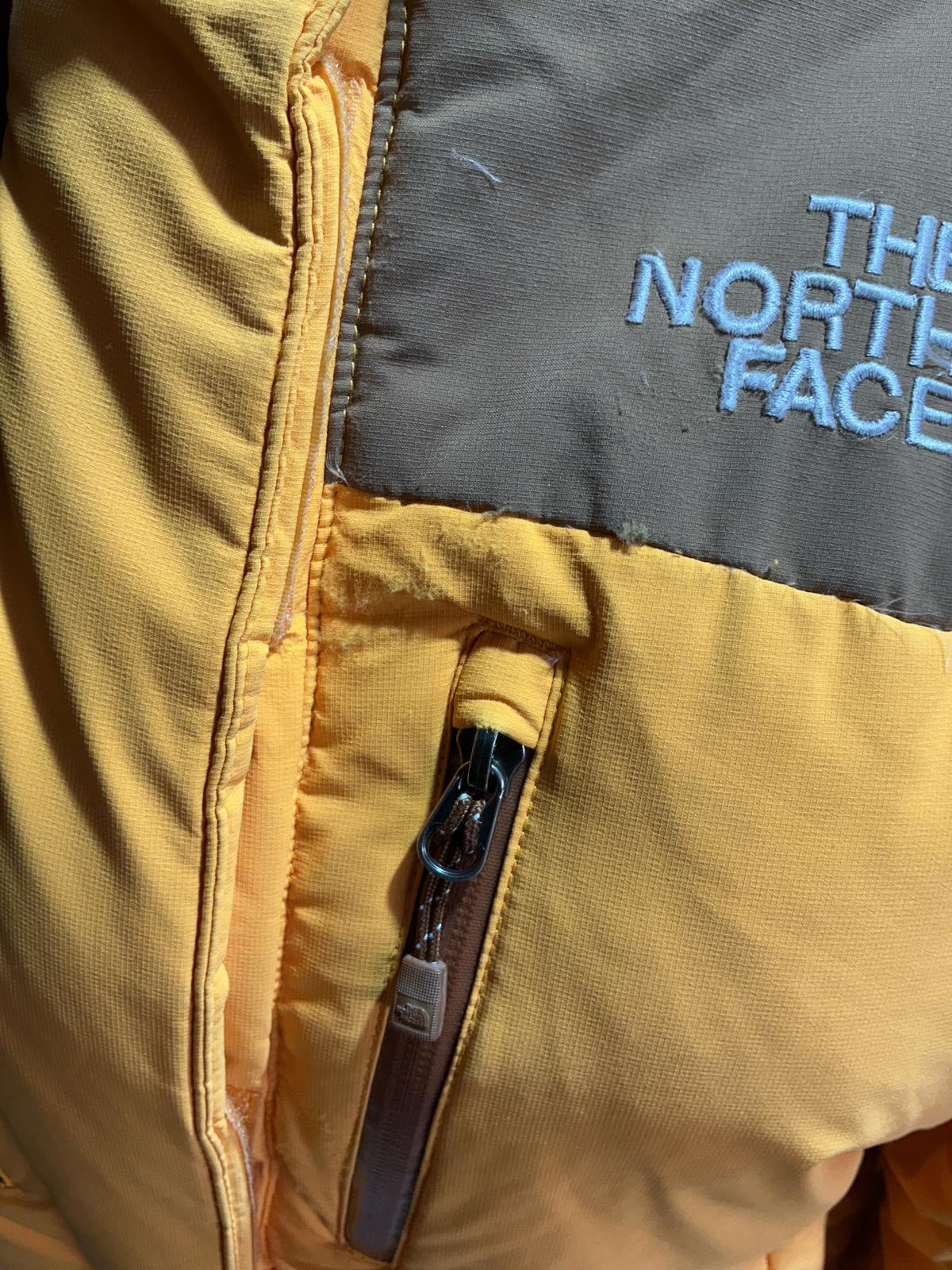 The North Face Ladies Yellow and Brown Puffer Jacket with Hood