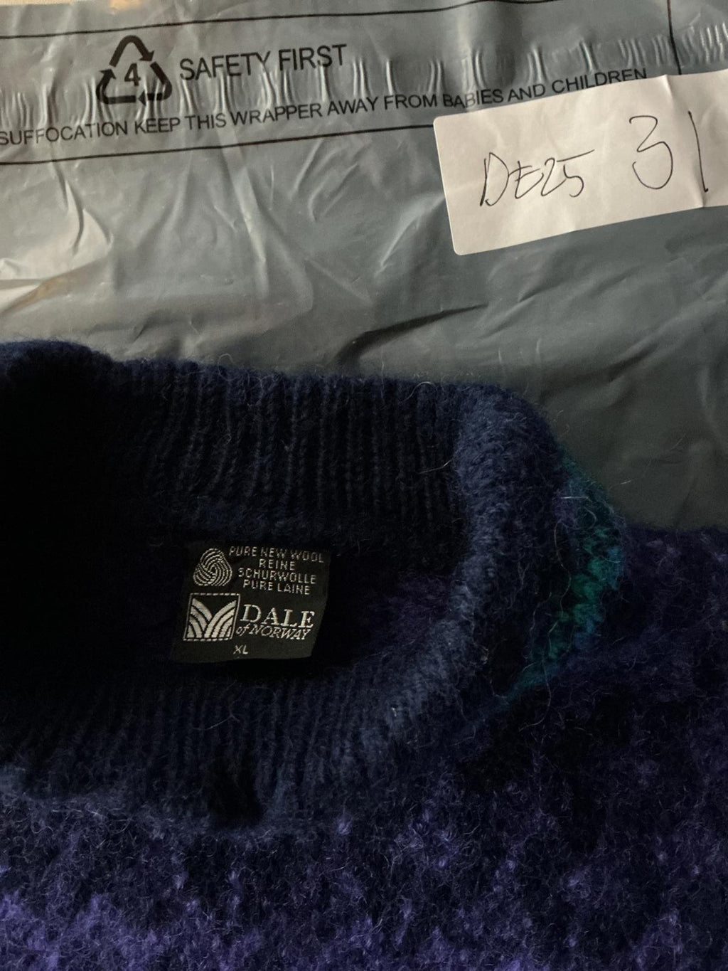 Vintage Norwegian Women's Turtleneck Sweater in Blue and Purple