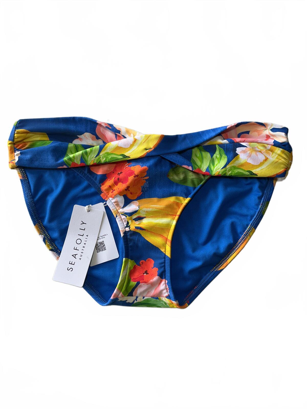 Seafolly Floral Bikini Bottoms Blue Size 10 Swimwear Beachwear