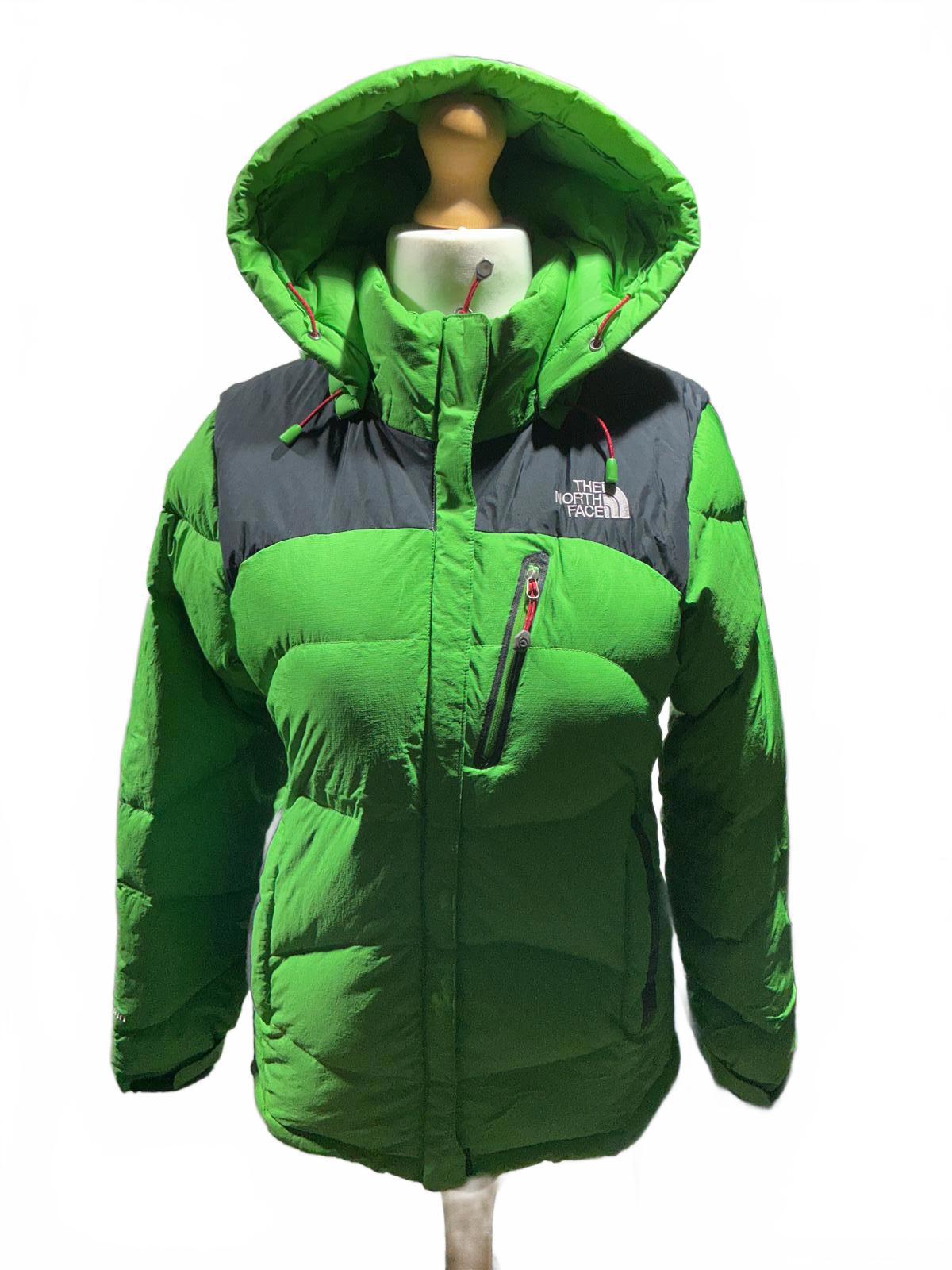 The North Womens Large Face Green and Black Hooded Puffer Jacket