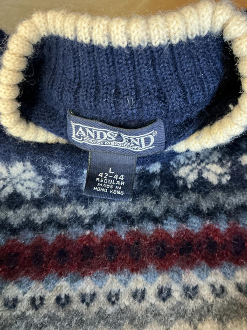 Mens Blue and White Patterned Wool Sweater