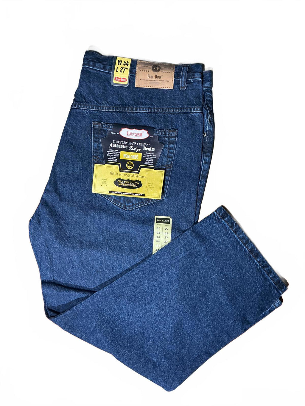 Euro Denim Blue Denim Jeans Waist 44 in. Length 27 in.