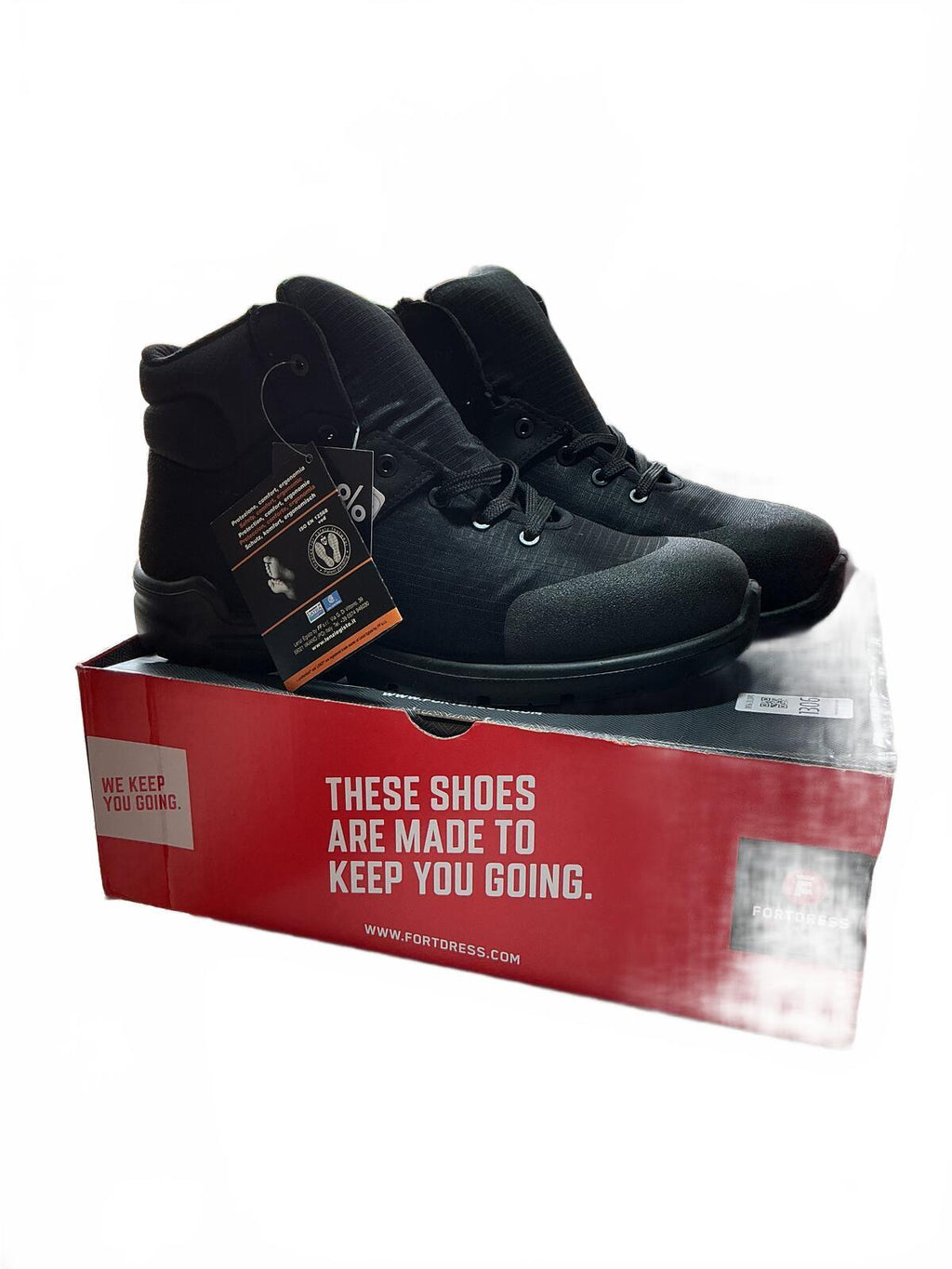 Fortress Black Steel Toe Work Boots Size UK 7 - Durable and Comfortable