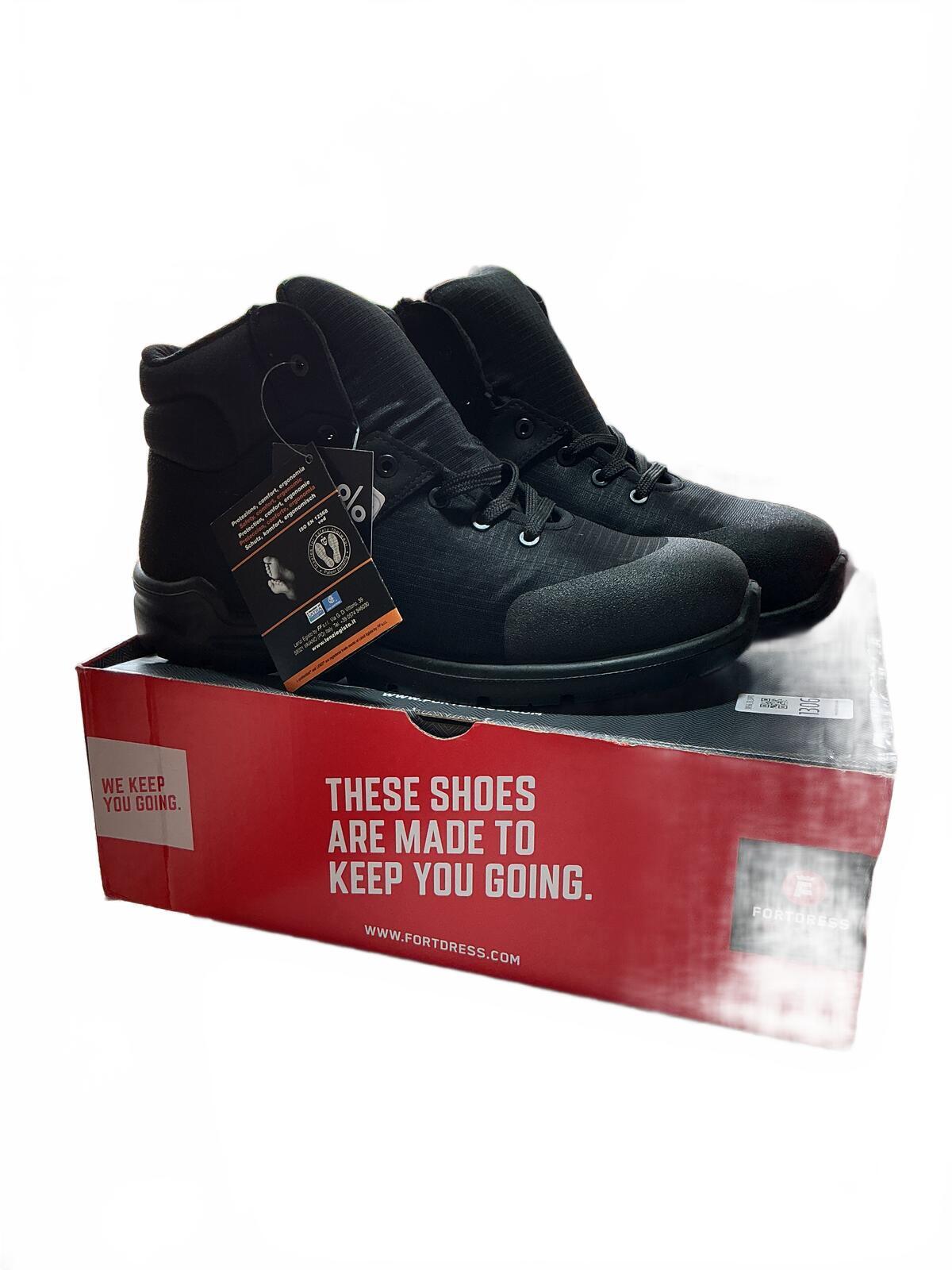 Fortress Black Steel Toe Work Boots Size UK 7 - Durable and Comfortable
