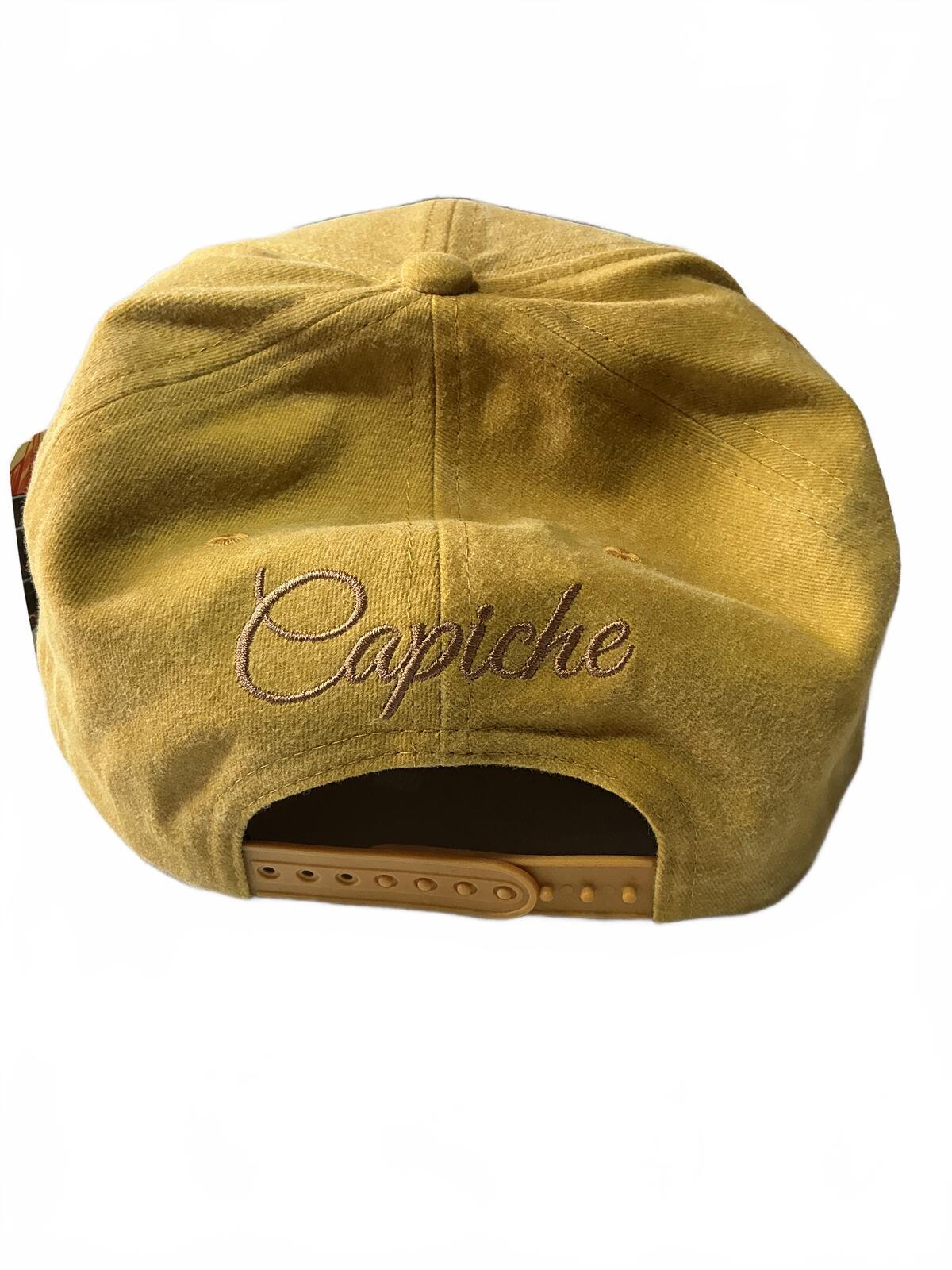 Capiche Yellow Cotton Snapback Hat with Skull and Guns Design Size Adjustable