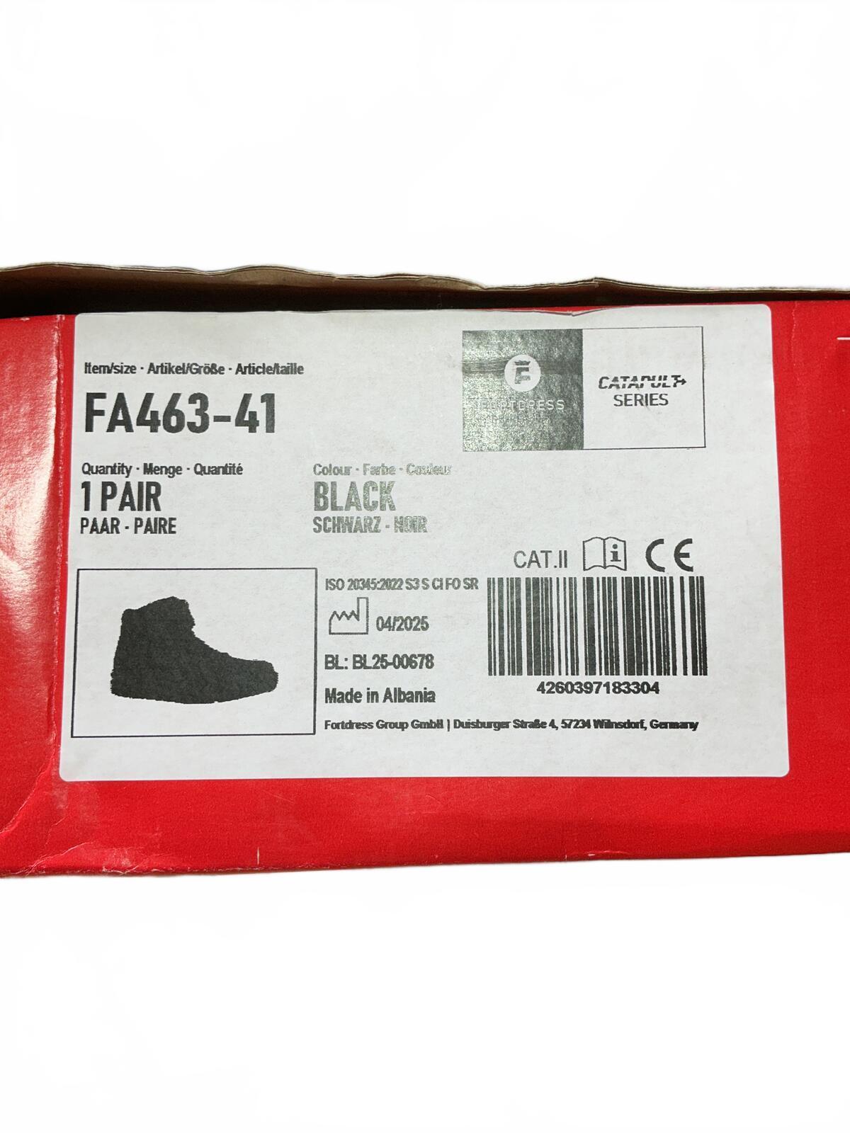 Fortress Black Steel Toe Work Boots Size UK 7 - Durable and Comfortable