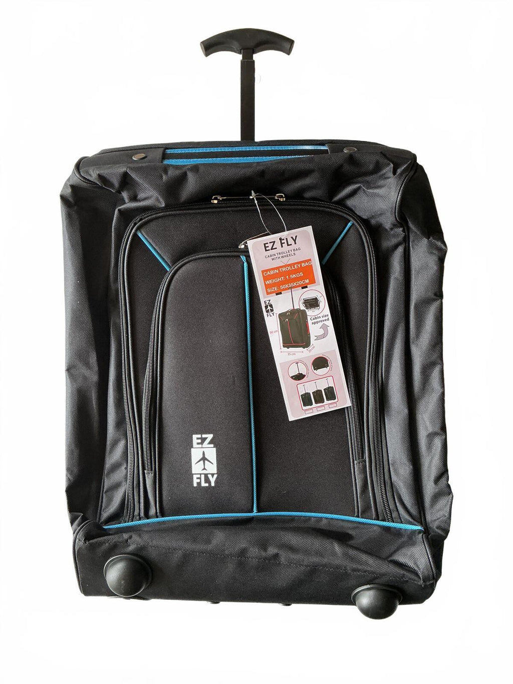 EZ FLY Lightweight Black Wheeled Cabin Suitcase Travel Bag with Handle