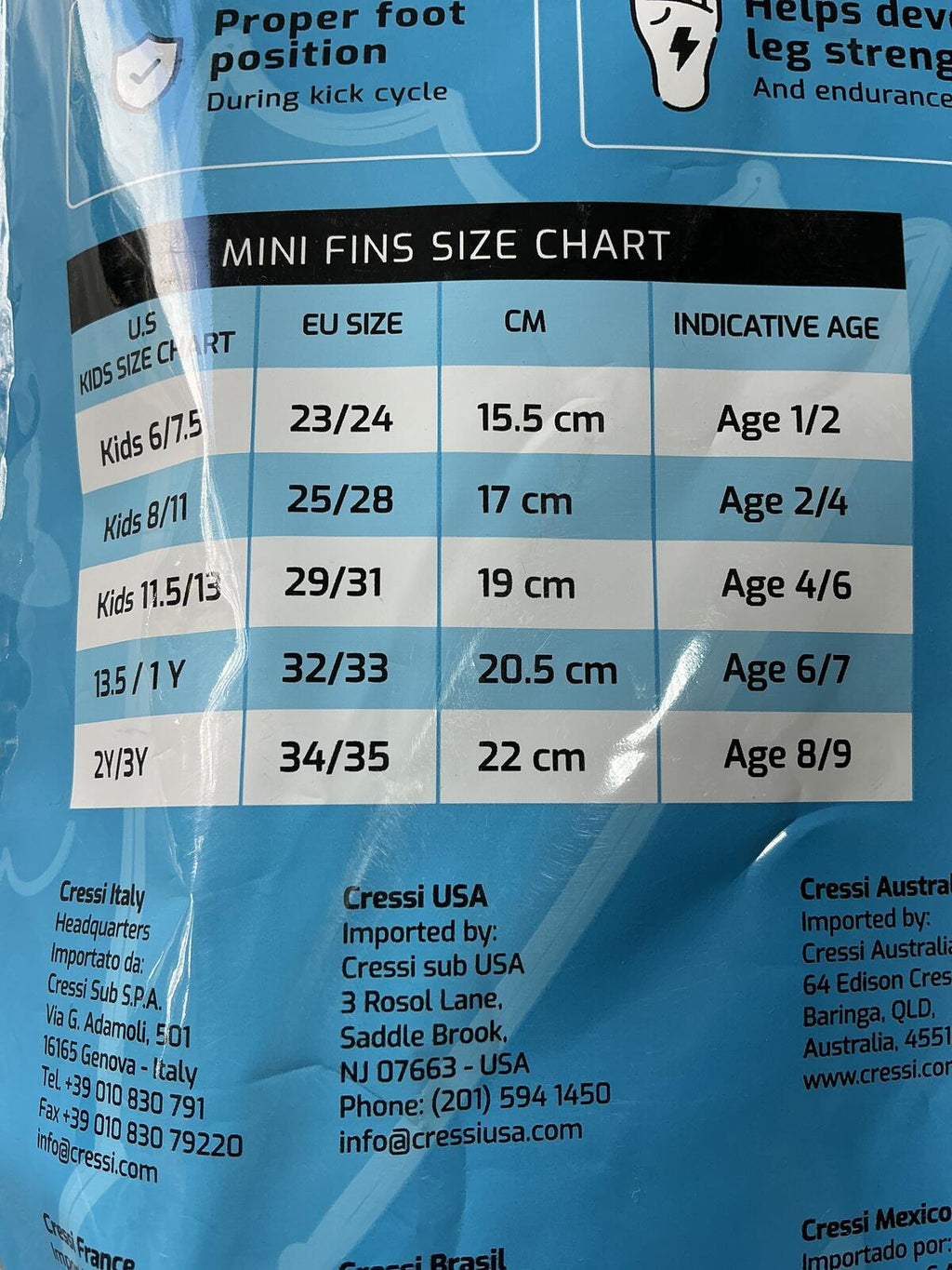 Cressi Mini Light Swim Fins Kids Size 13/13.5 Comfortable and Durable