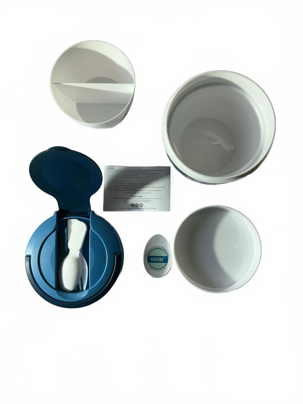 Polar gear Blue and White Portable Food Container with Utensils - Medium Size