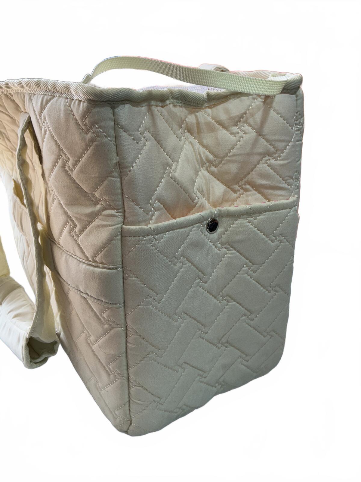 Pengpai Cream Quilted Pet Carrier Bag with Shoulder Strap Size Medium