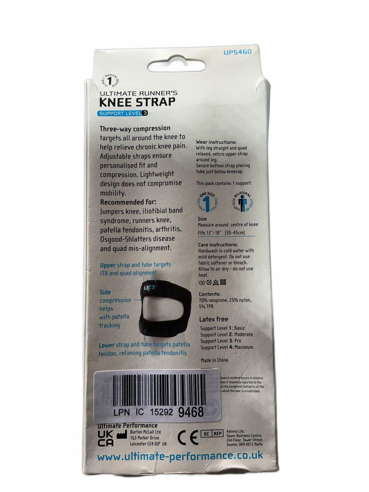 Ultimate Performance Runner's Knee Strap Support Level 3 One Size Fits 12-18"