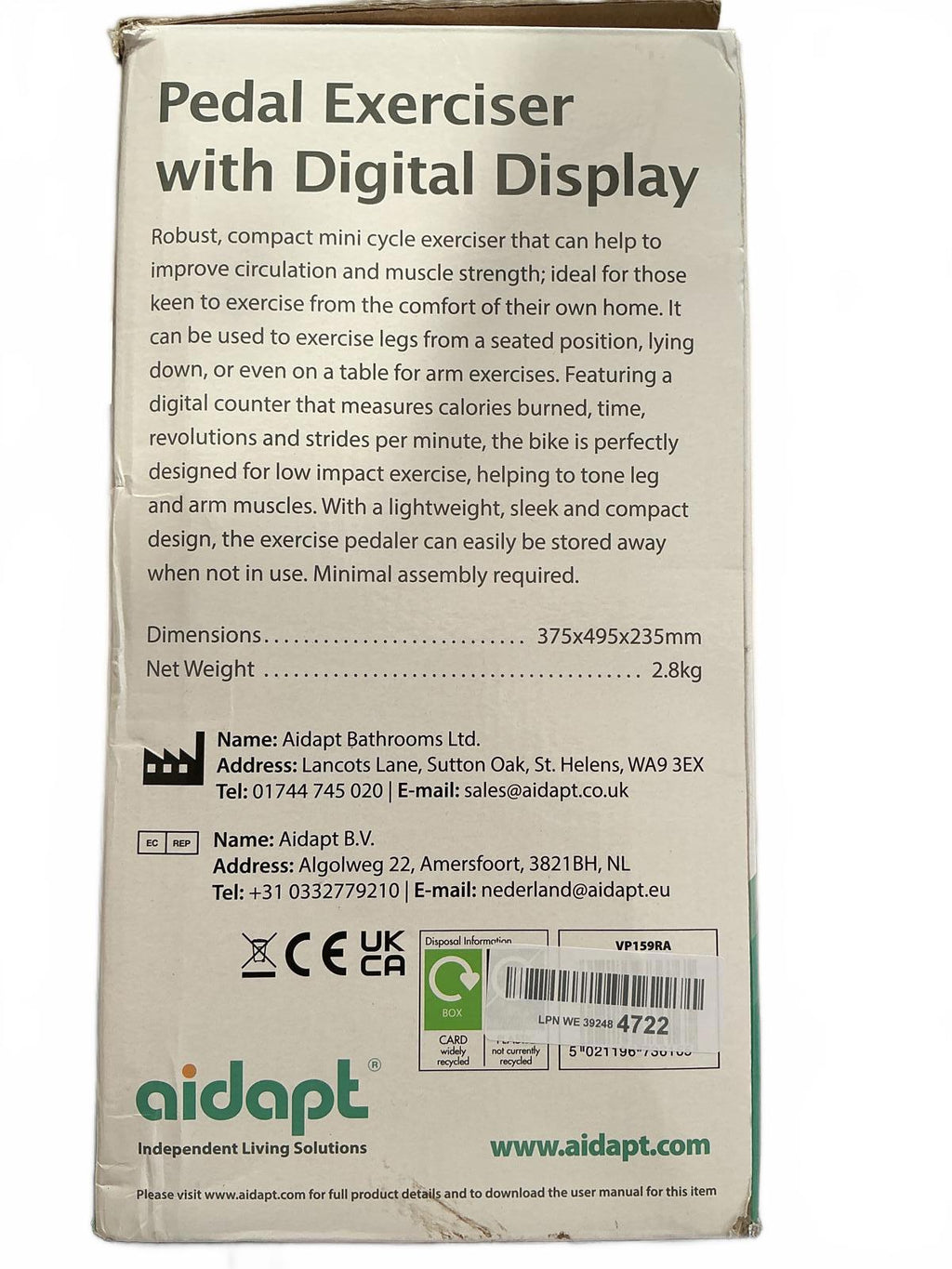 Aidapt Pedal Exerciser with Digital Display Compact Fitness Device