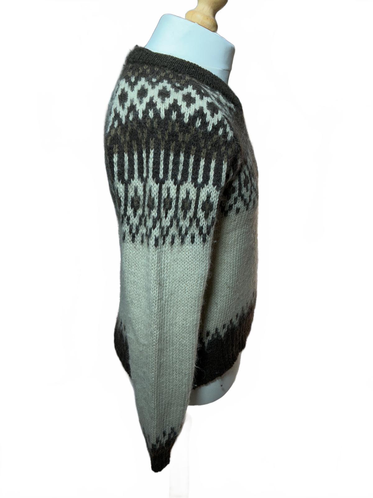 Vintage Men's Nordic Style Knit Sweater V-Neck Wool Blend