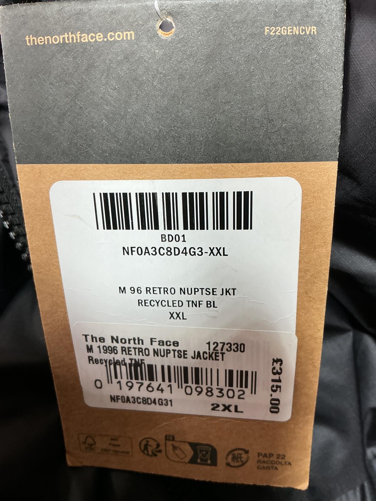 The North Face 1996 Retro Nuptse Puffer Jacket — Black — XXL