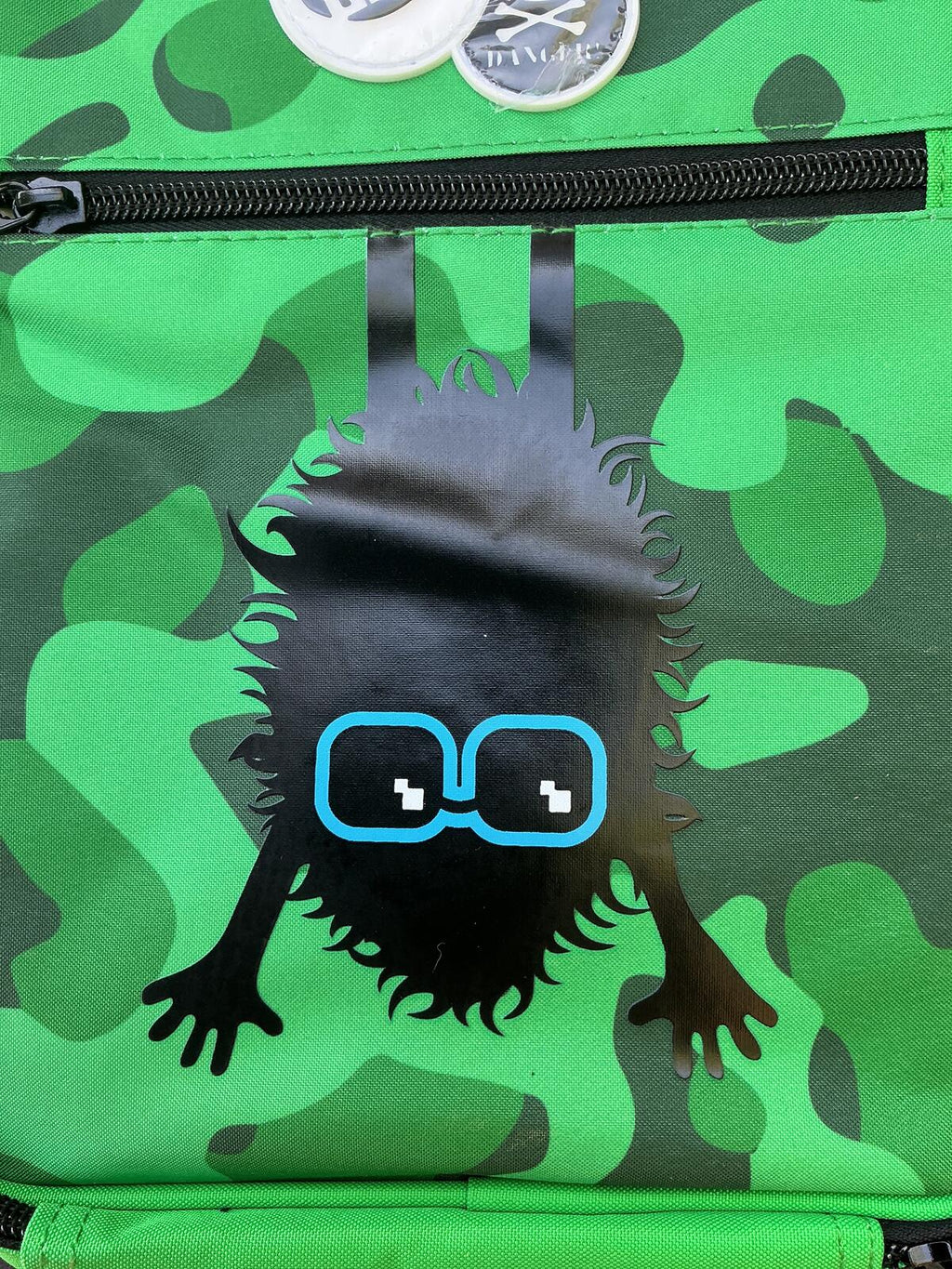 Two Tinc Green Camouflage Insulted Lunch Bags with Monster Print