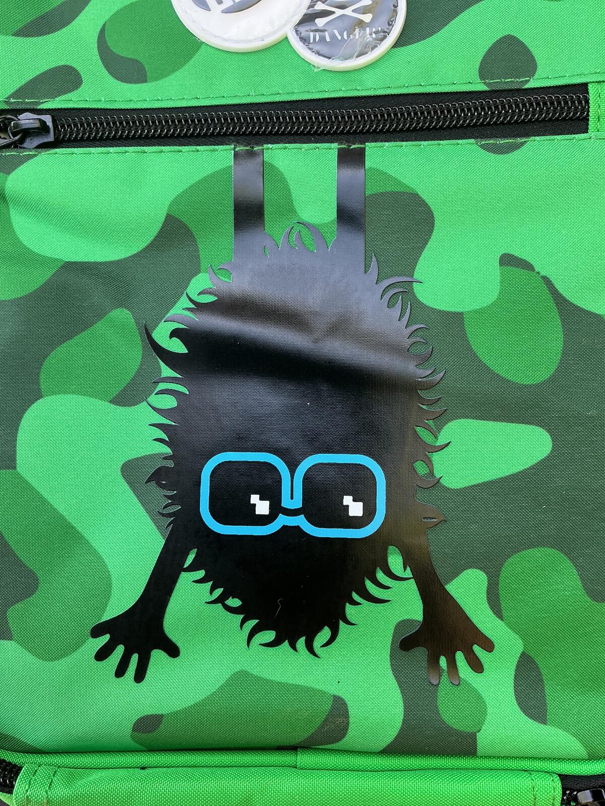 Two Tinc Green Camouflage Insulted Lunch Bags with Monster Print