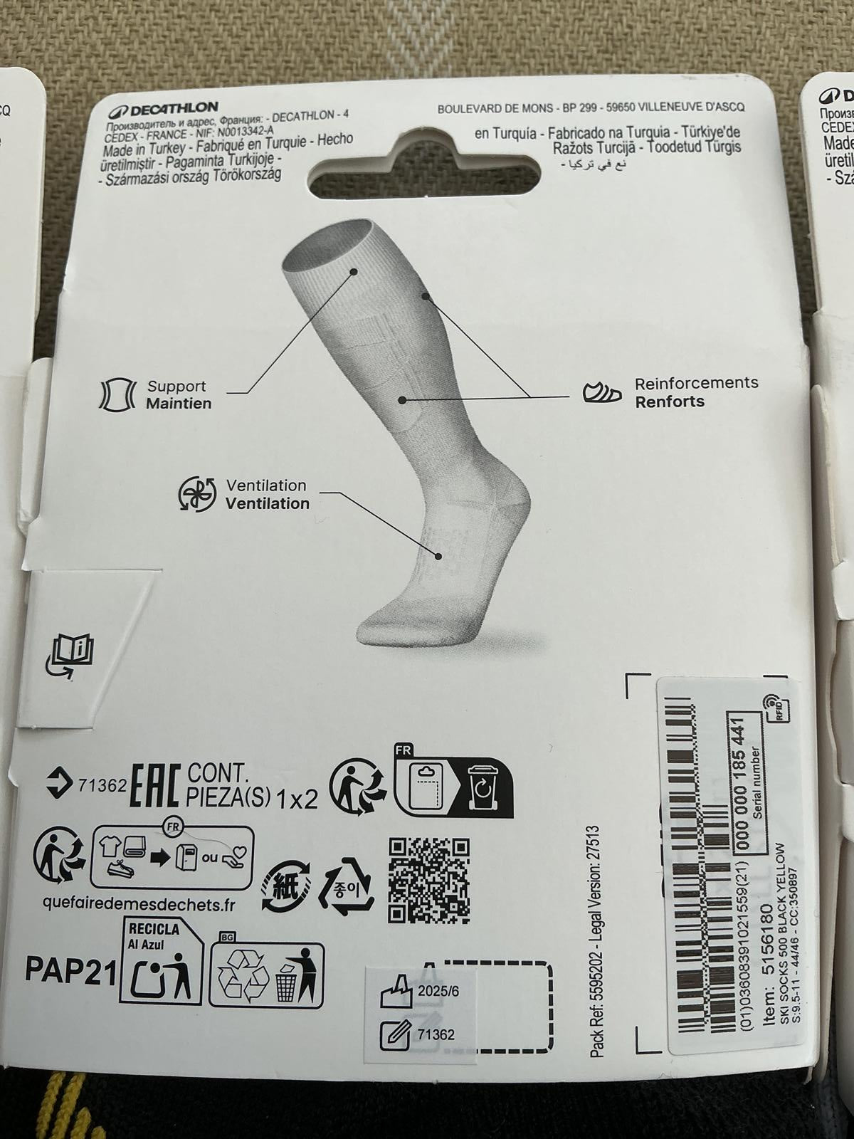 Three pairs Decathlon 9.5-11 Ski Socks Control 500 Size 9.5-11