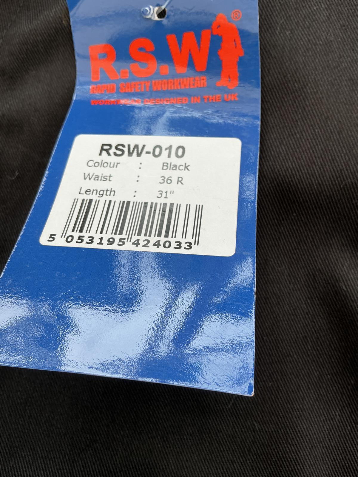 RSW Workwear Black Cargo Trousers Large 36/31