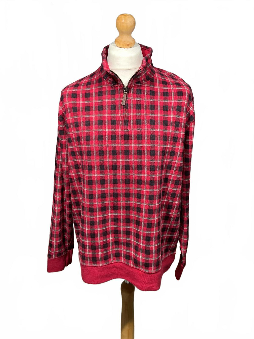 Men's Red and Black Checkered Quarter-Zip Pullover Sweatshirt