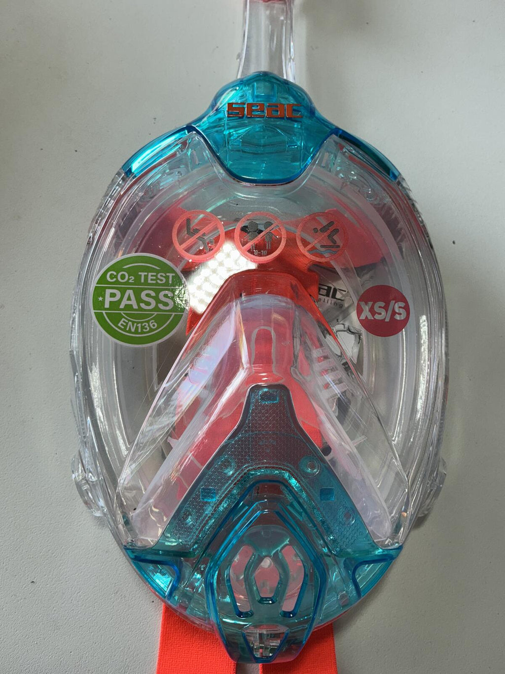 SEAC Libera Full Face Snorkel Mask XS/S Size with Adjustable Orange Straps