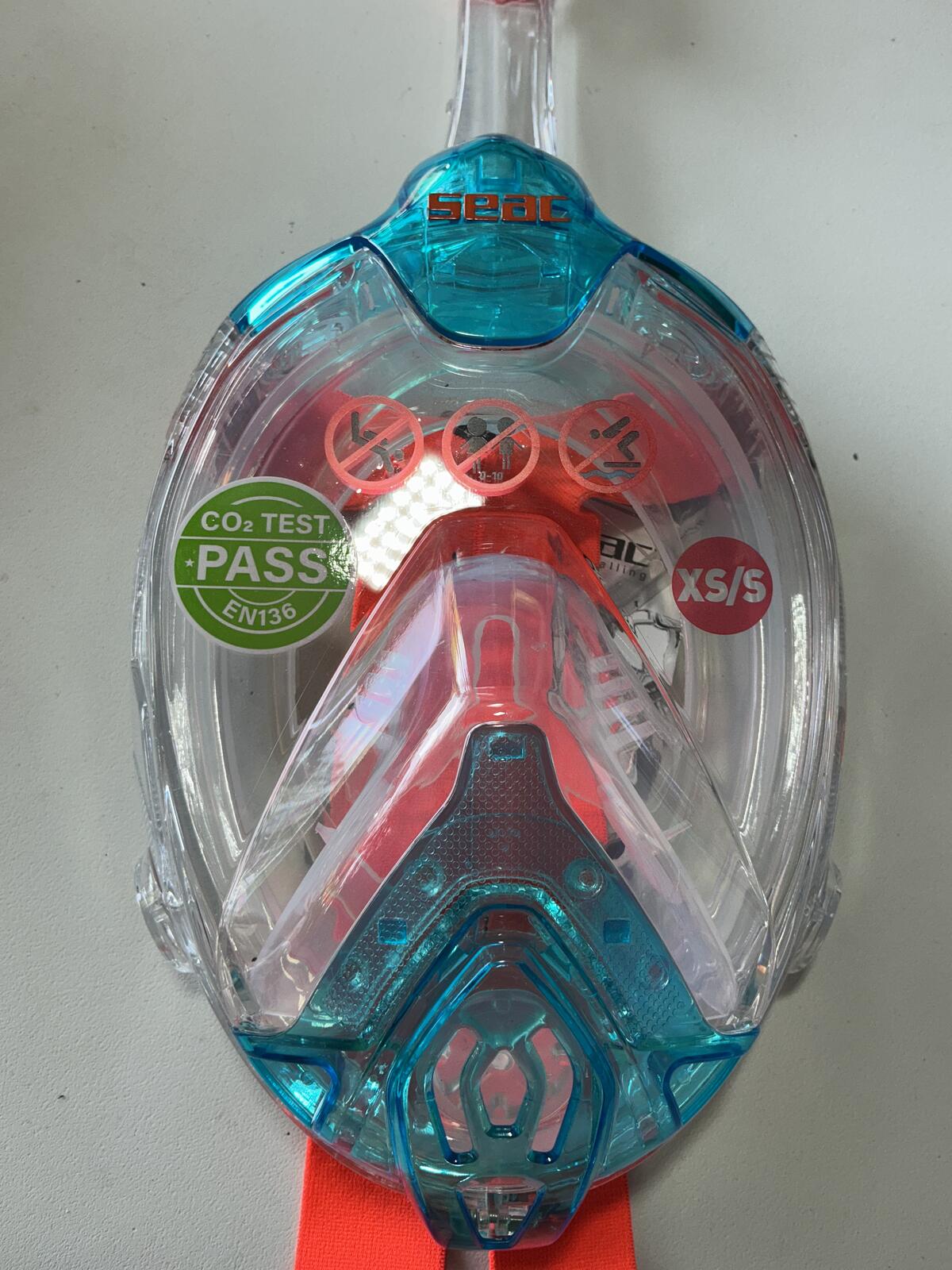 SEAC Libera Full Face Snorkel Mask XS/S Size with Adjustable Orange Straps