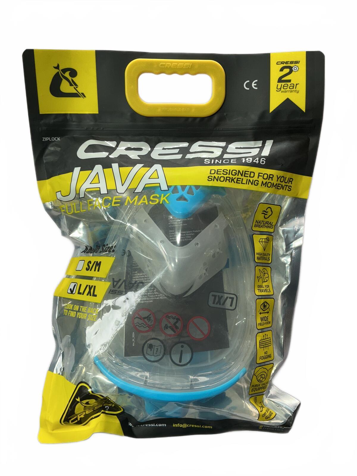 Cressi Java Full Face Snorkel Mask L/XL Size Comfortable Fit Blue