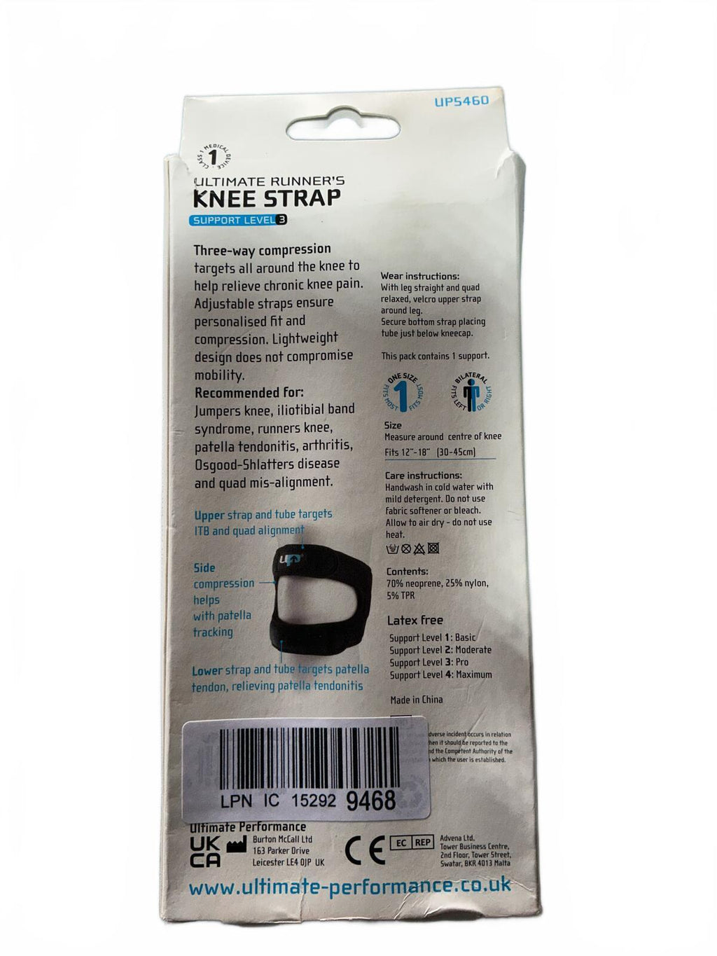 Ultimate Performance Runner's Knee Strap Support Level 3 One Size Fits 12-18"