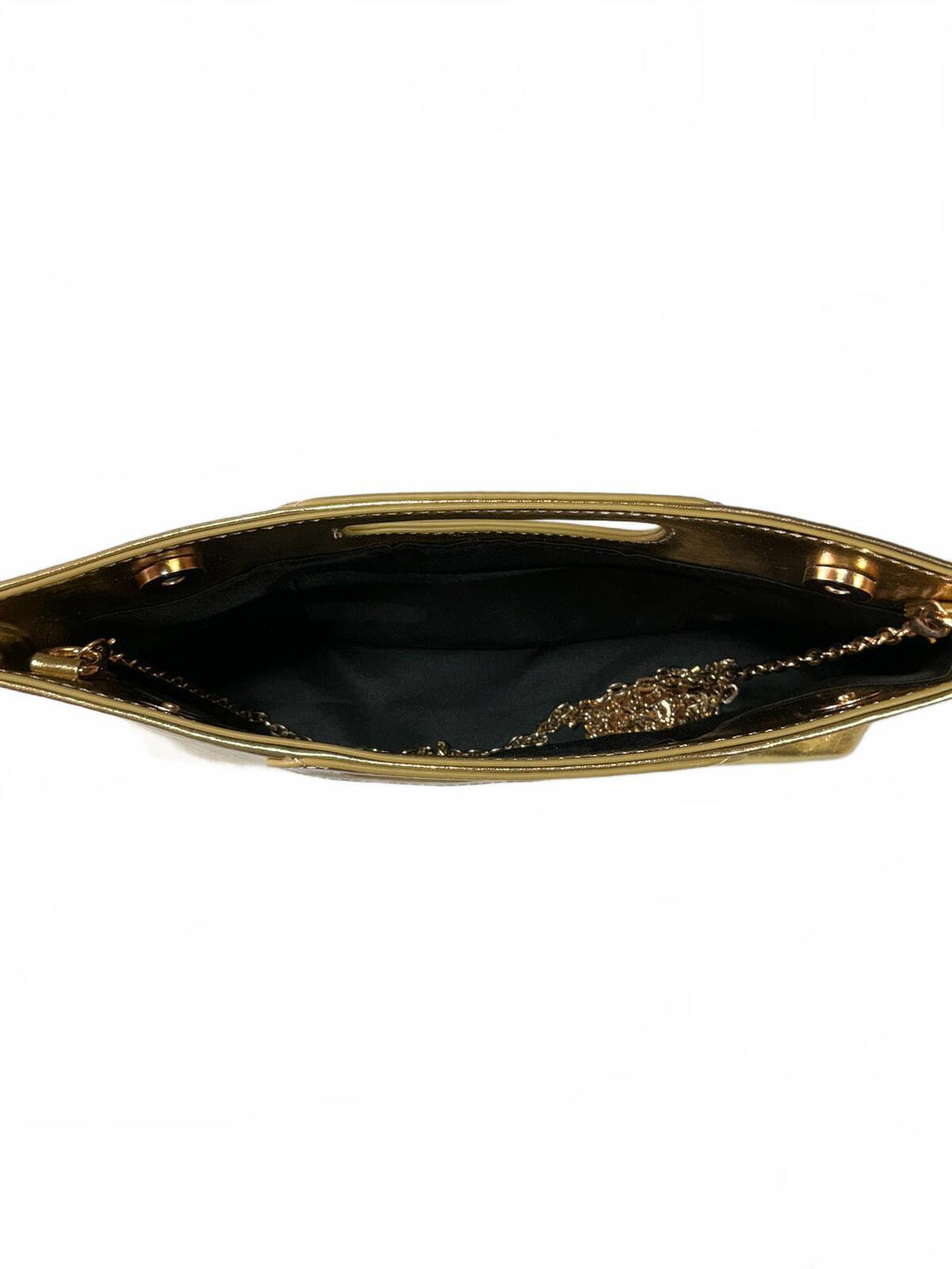 Gold Metallic Evening Clutch Bag with Chain Strap