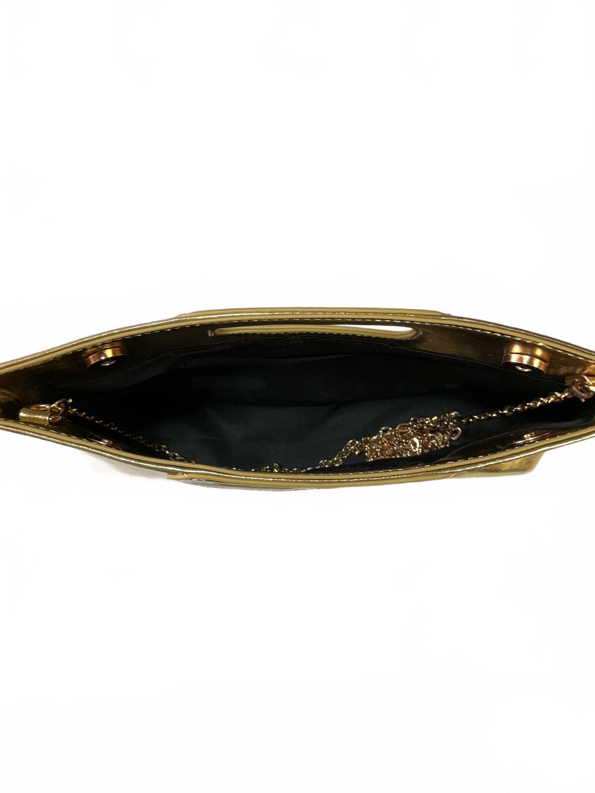 Gold Metallic Evening Clutch Bag with Chain Strap
