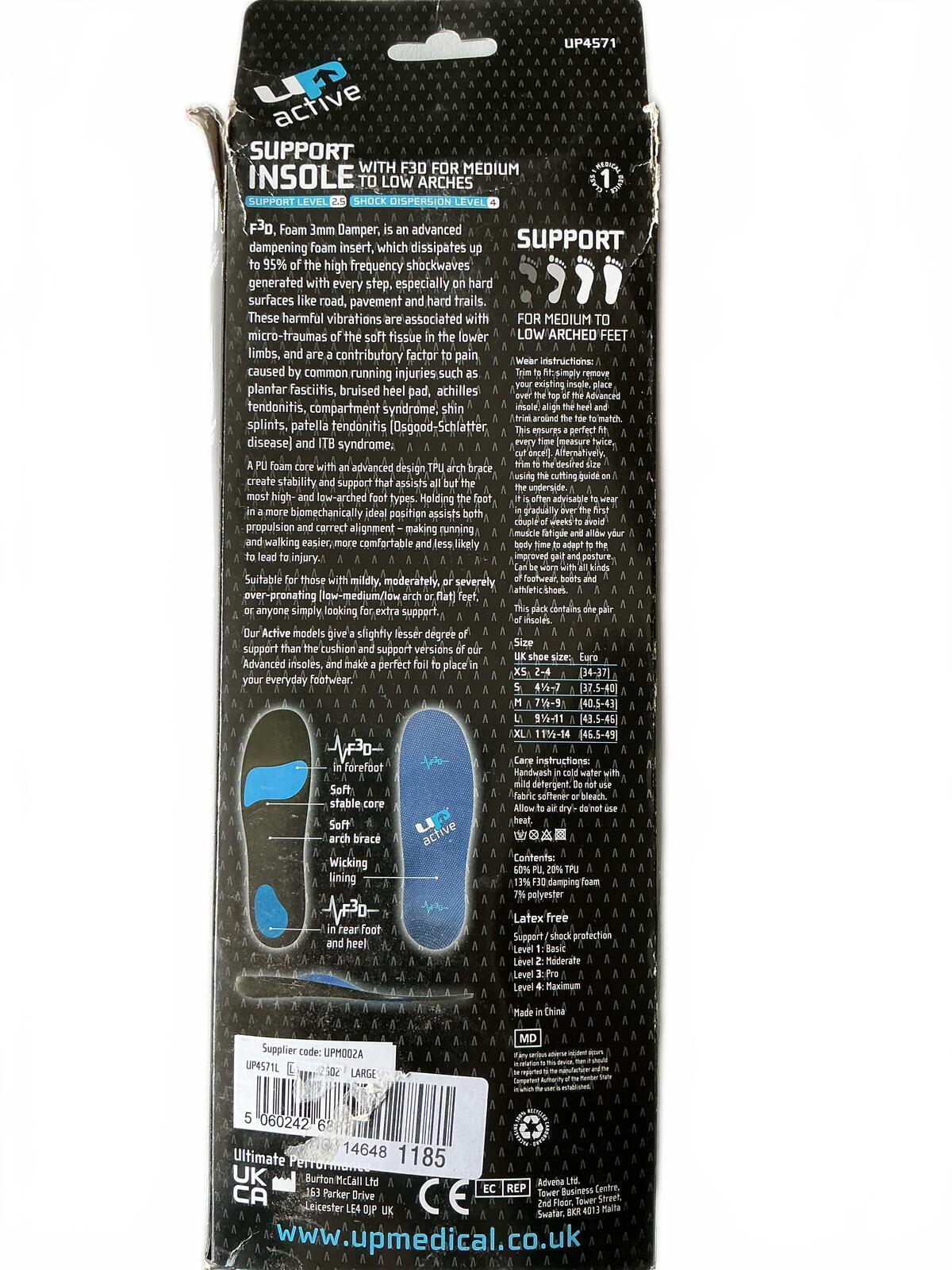 UP Active Support Insole Foam Damper Medium to Low Arches Size Large