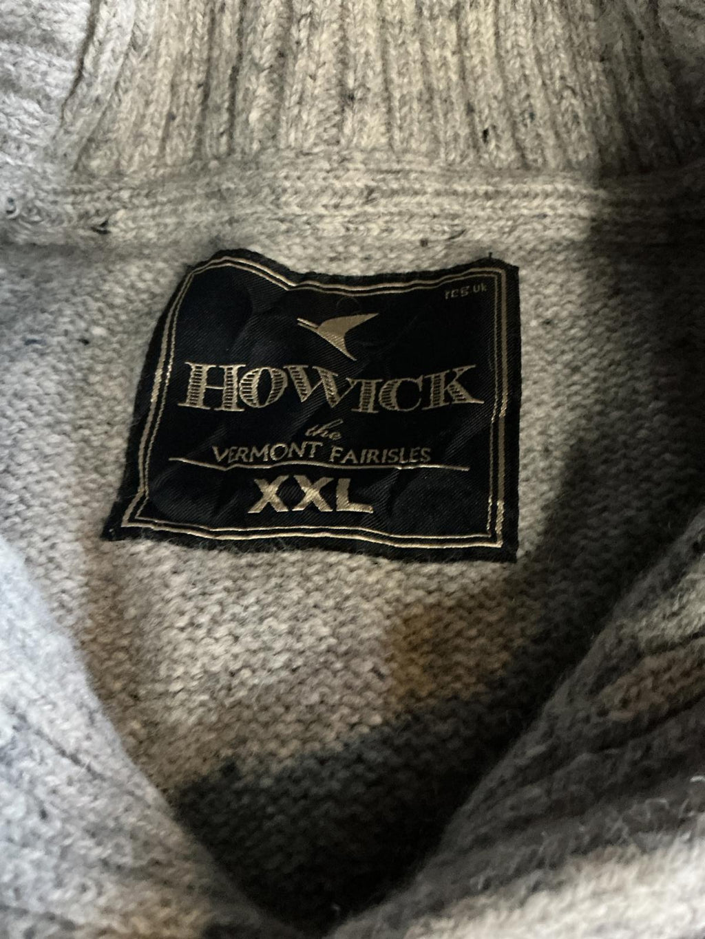 Men's Grey Knit Sweater with Snowflake Pattern and Shawl Collar