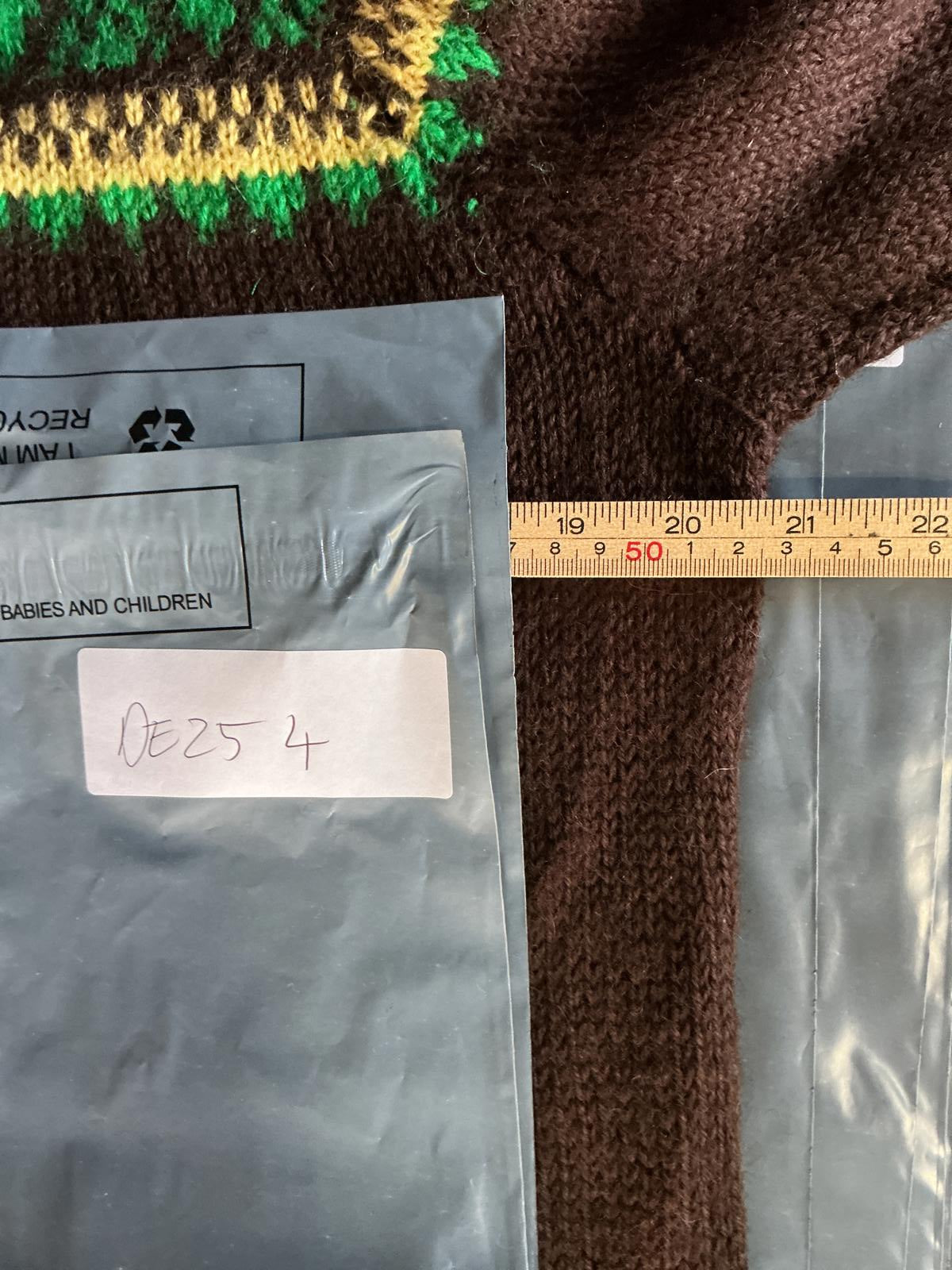 Vintage Men's Brown Knit Sweater with Green and Yellow Pattern