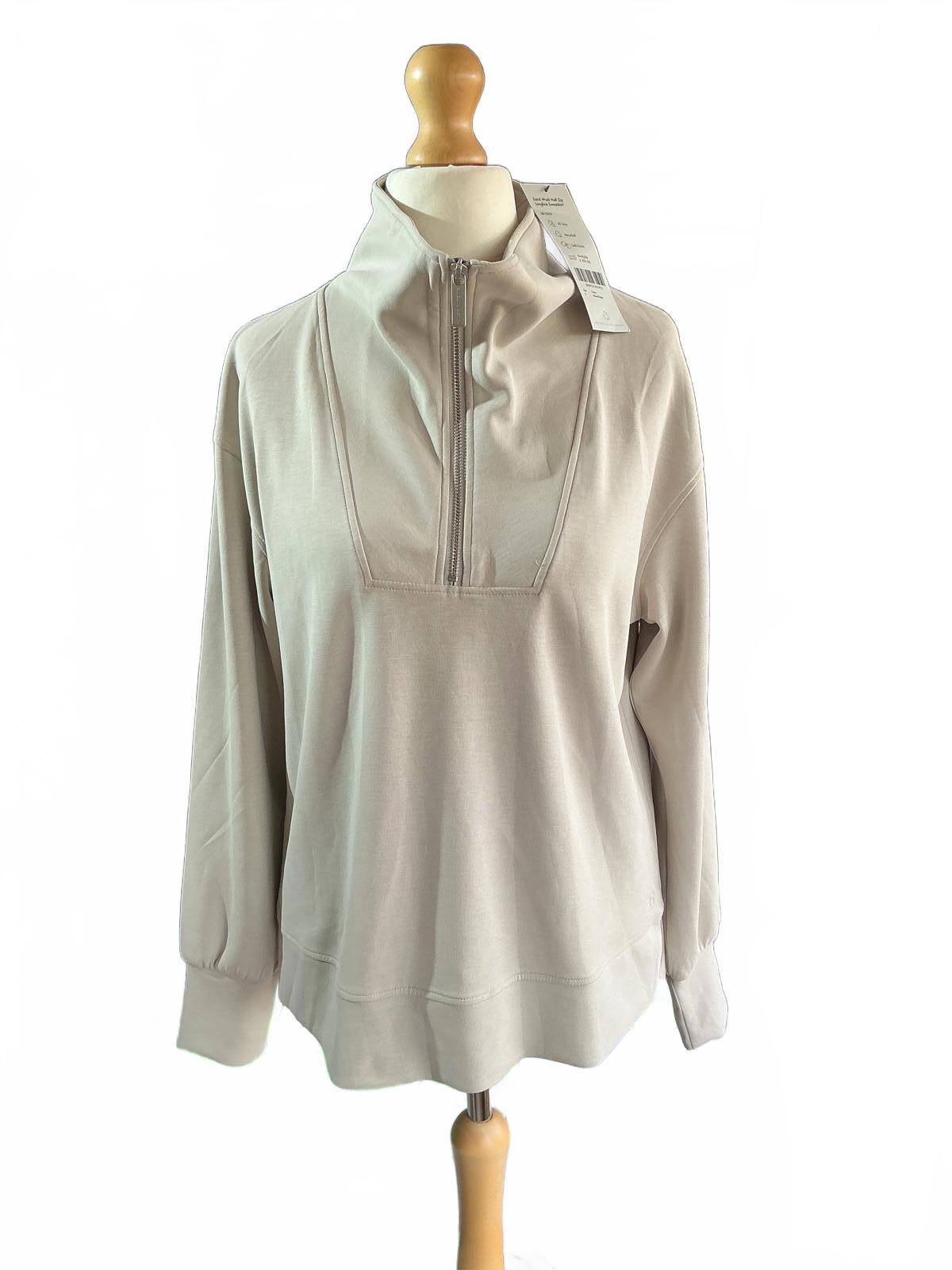 Sweaty Betty Longline Beige Half-Zip Soft Touch Sweatshirt Size small