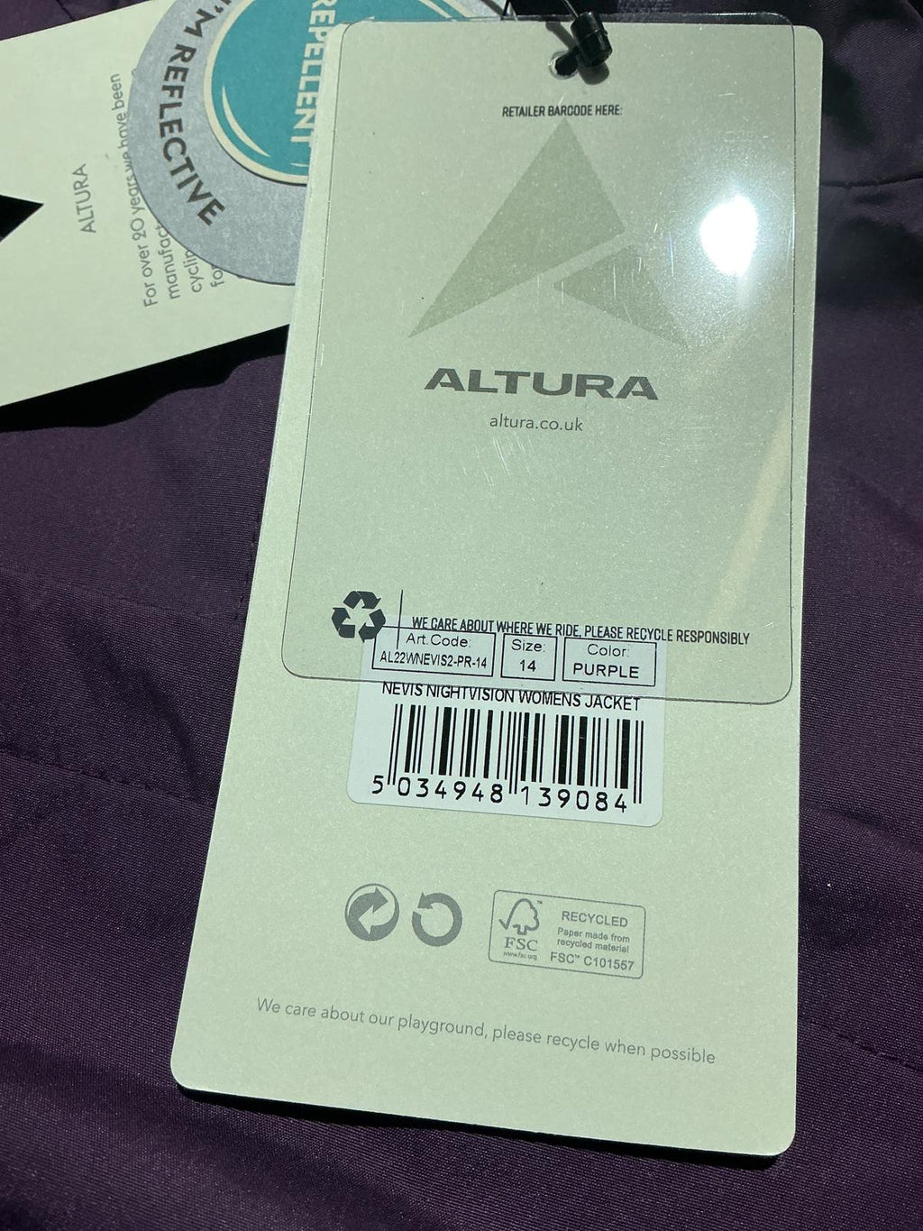 Altura Women's Purple Lightweight Waterproof Cycling Jacket Size Regular 14