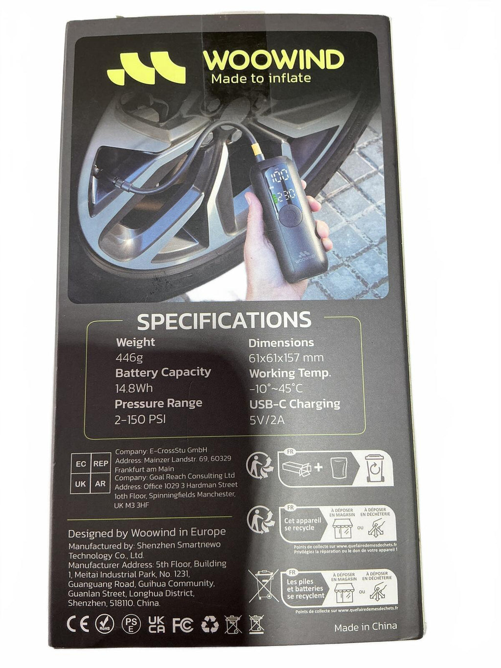 Woowind LP1 Portable Smart Tyre Inflator Cordless Air Pump 446g