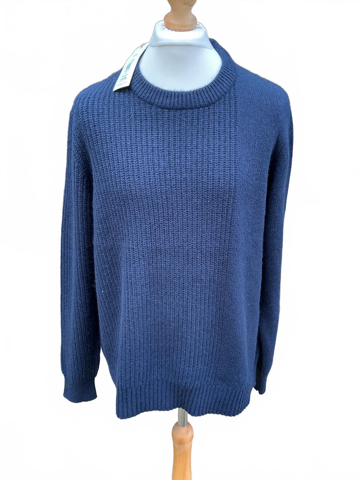 Kin Navy Blue Knit Merino Sweater Crew Neck Regular XXL Size Comfortable Warm