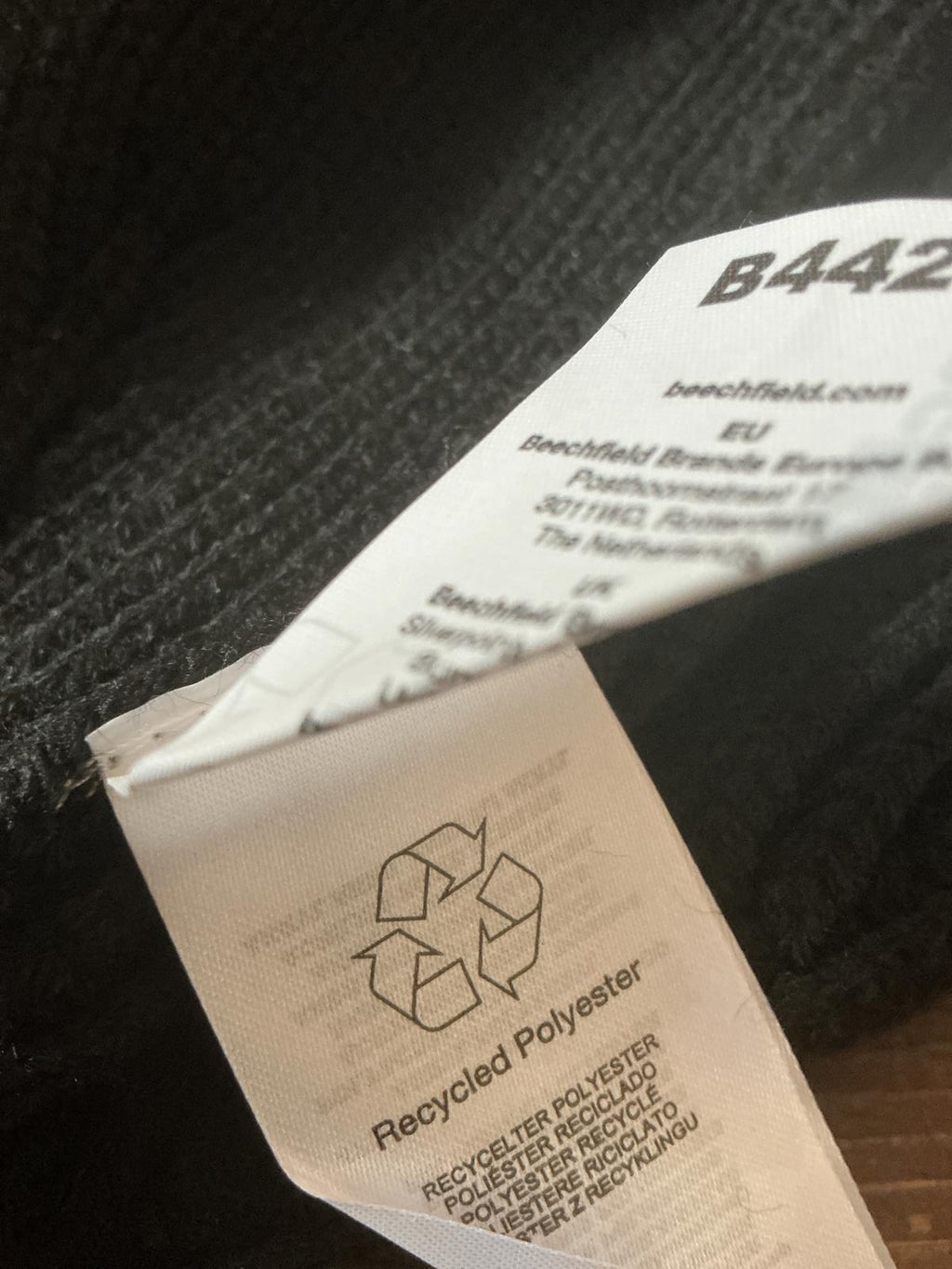 Beechfield Recycled Polyester Beanie Hat Black and Grey Size One Size