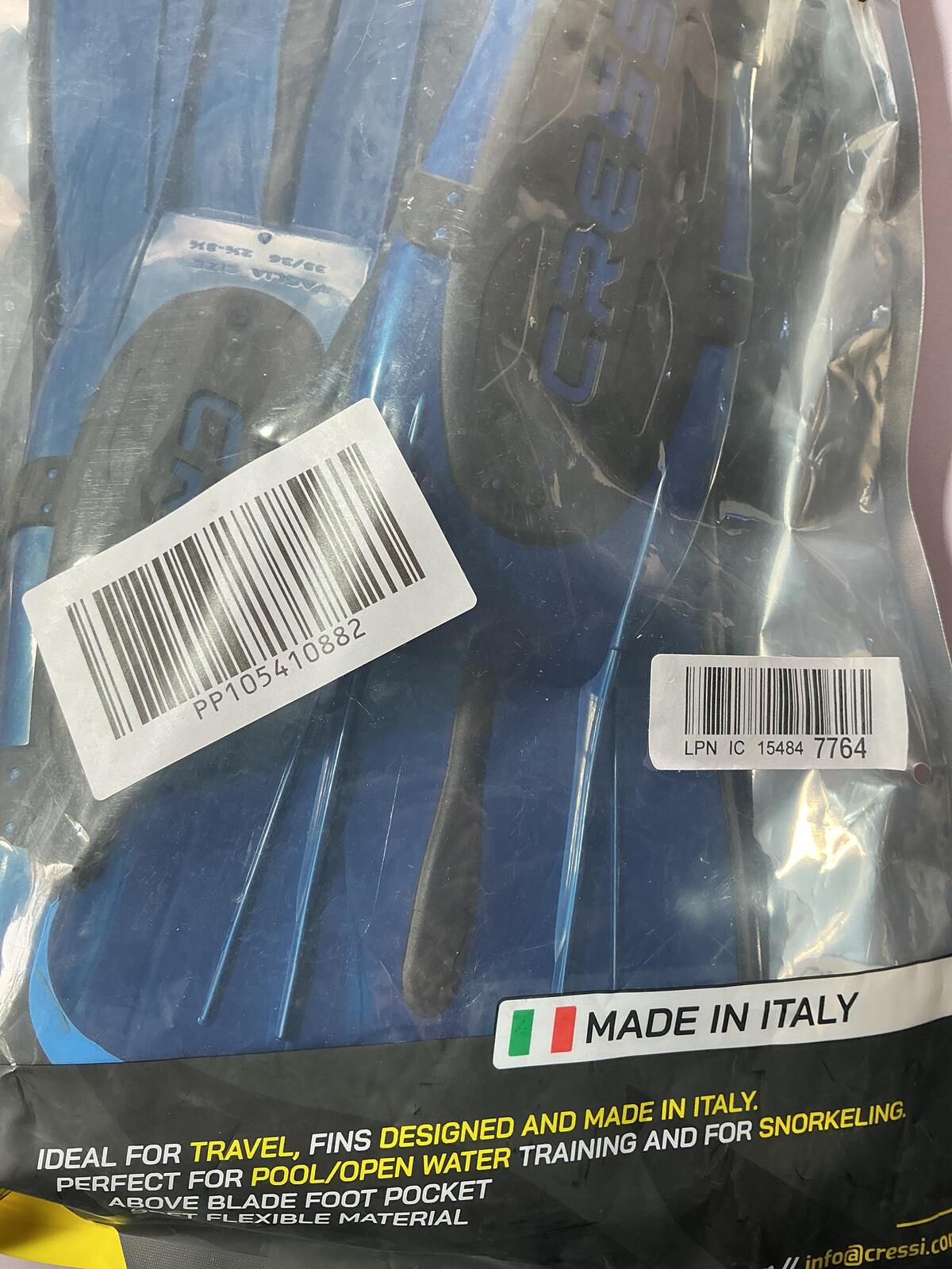Cressi Agua Short Swimming Fins Blue Size EU 35/36 UK 2.5/3.5