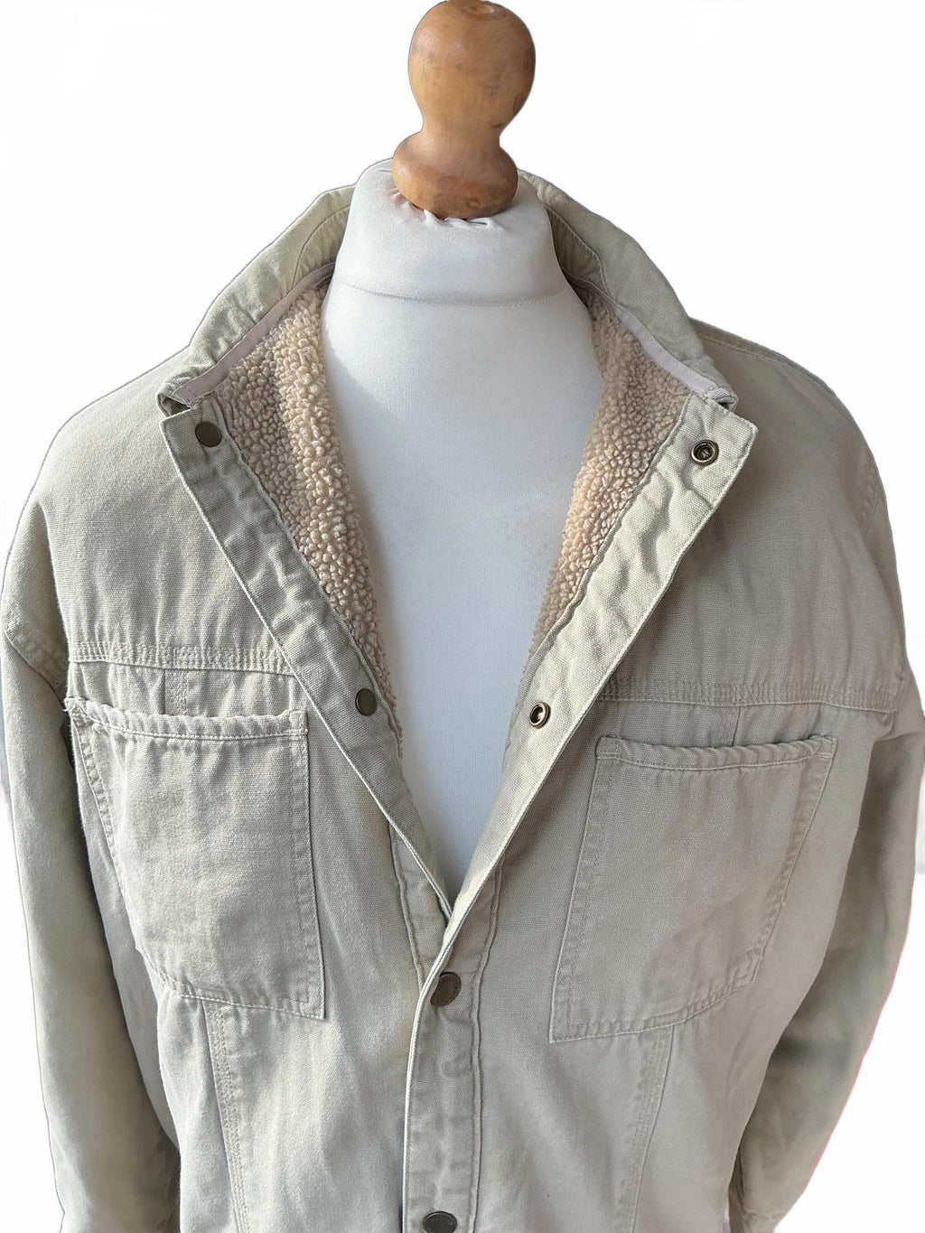 Woolrich Men's Large Beige Cotton Button-Up Sherpa Lined Shacket