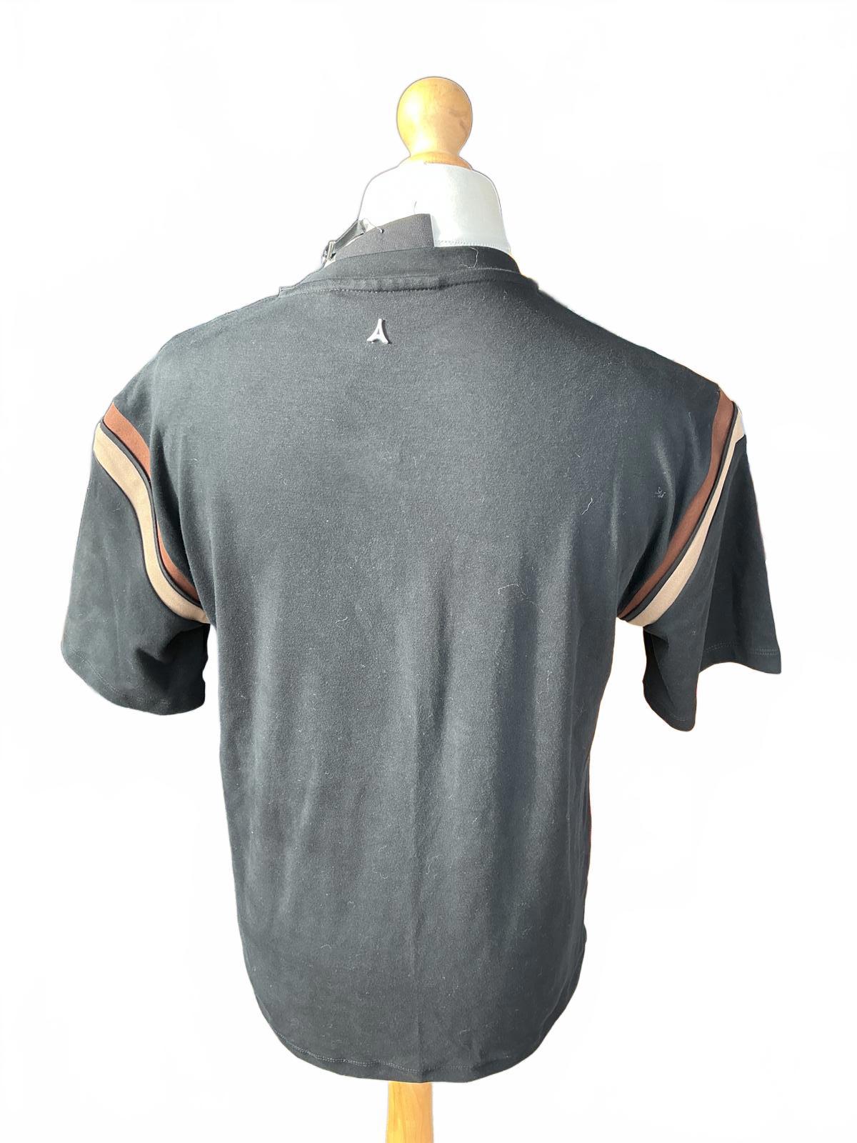 Maniere de Voir Black T-Shirt with Brown Stripes Size Xs