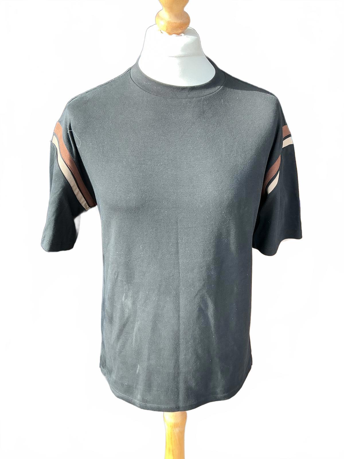 Maniere de Voir Black T-Shirt with Brown Stripes Size Xs