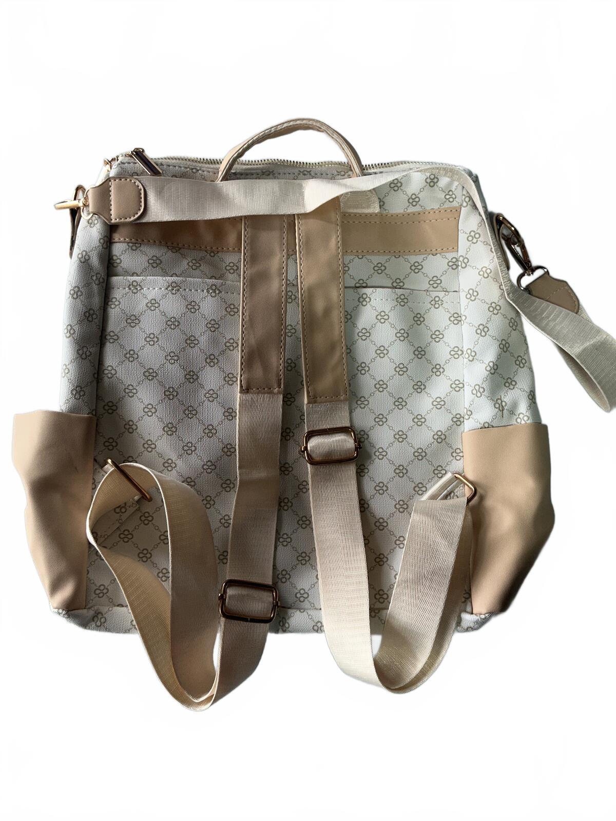 Stylish Beige and White Backpack Bag with Adjustable Straps