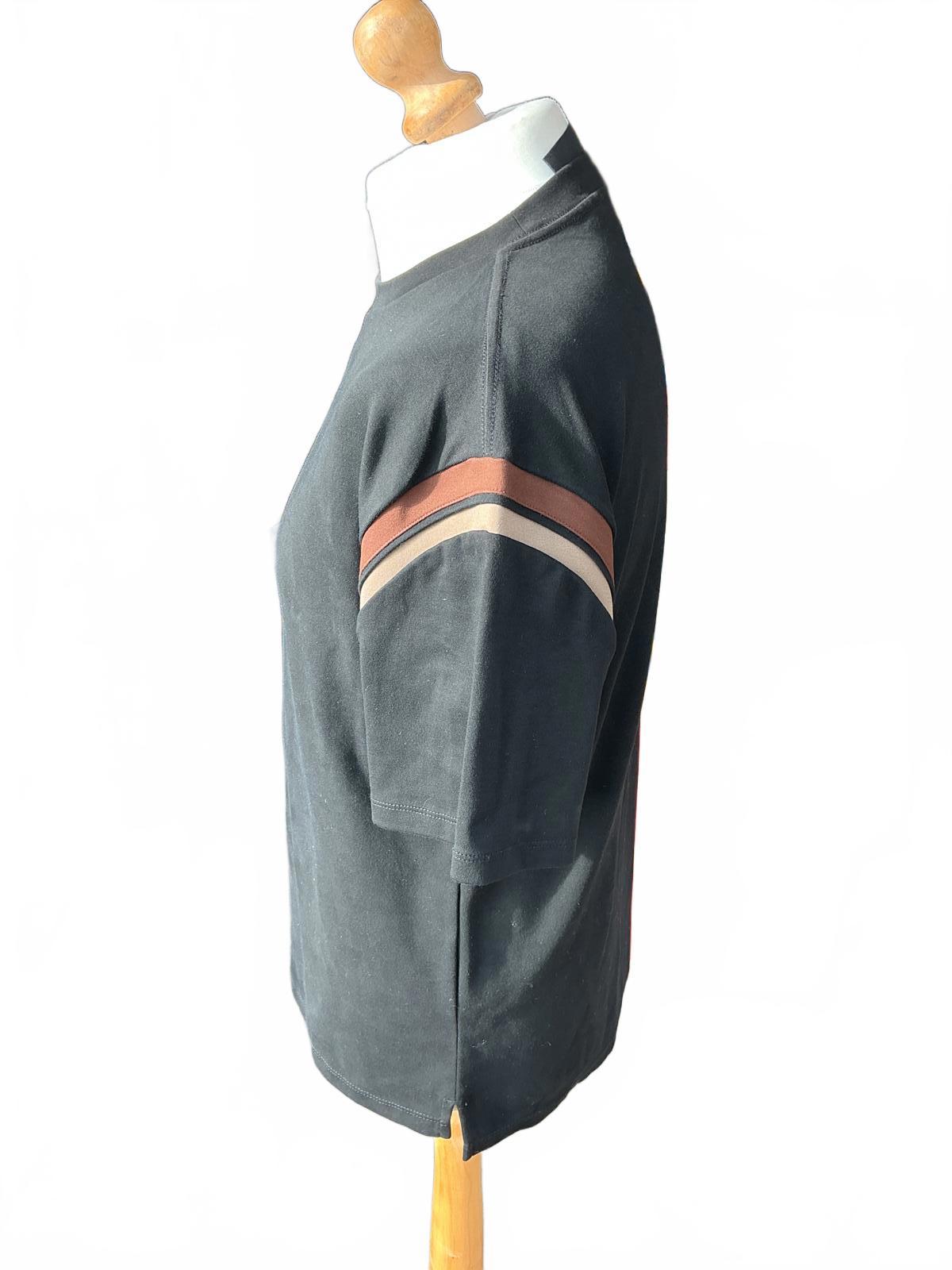 Maniere de Voir Black T-Shirt with Brown Stripes Size Xs